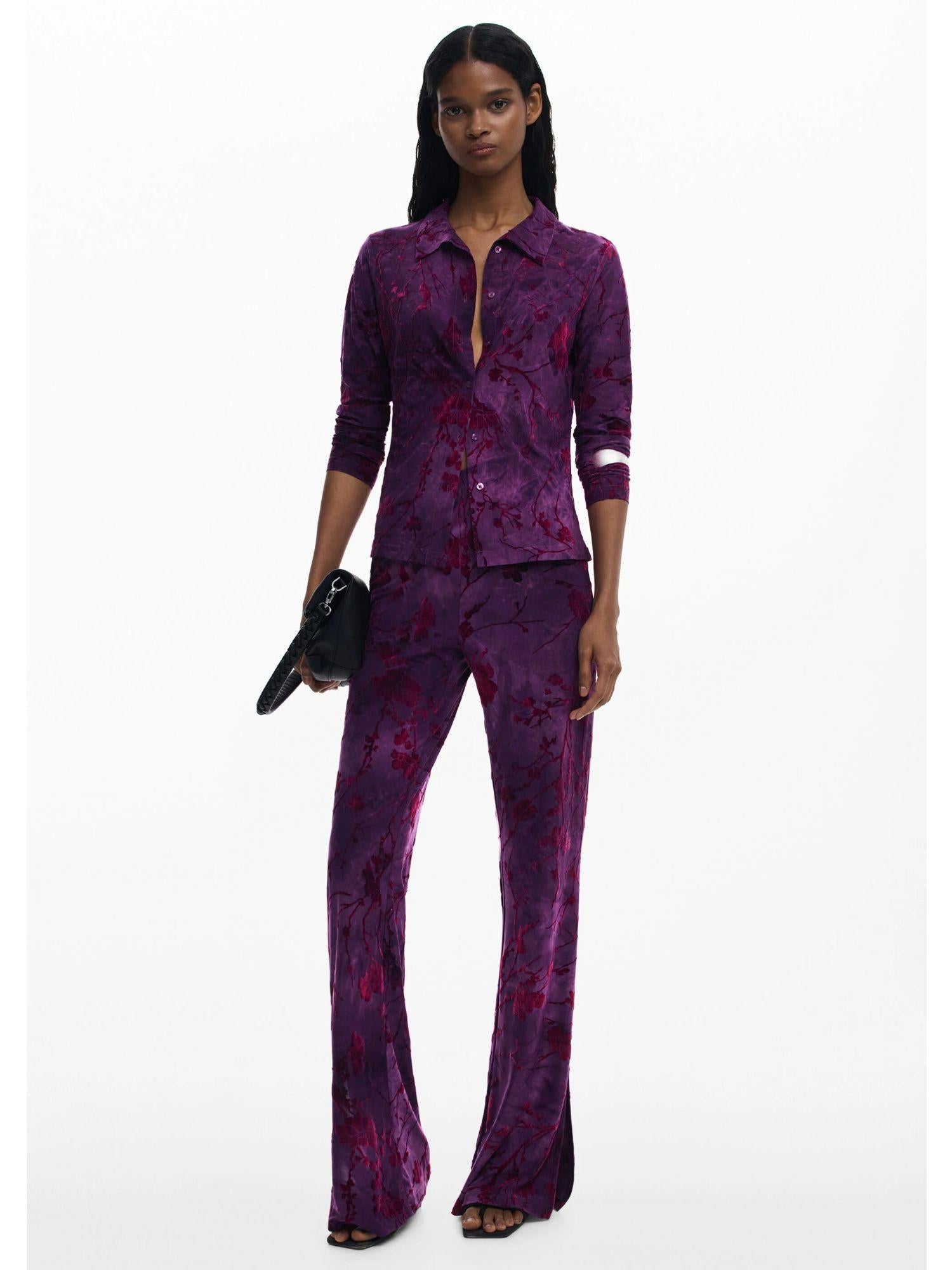 Desigual Pantaloni fluidi a zampa con texture Donna Viola 25WWPK03 3028 DESIGUAL