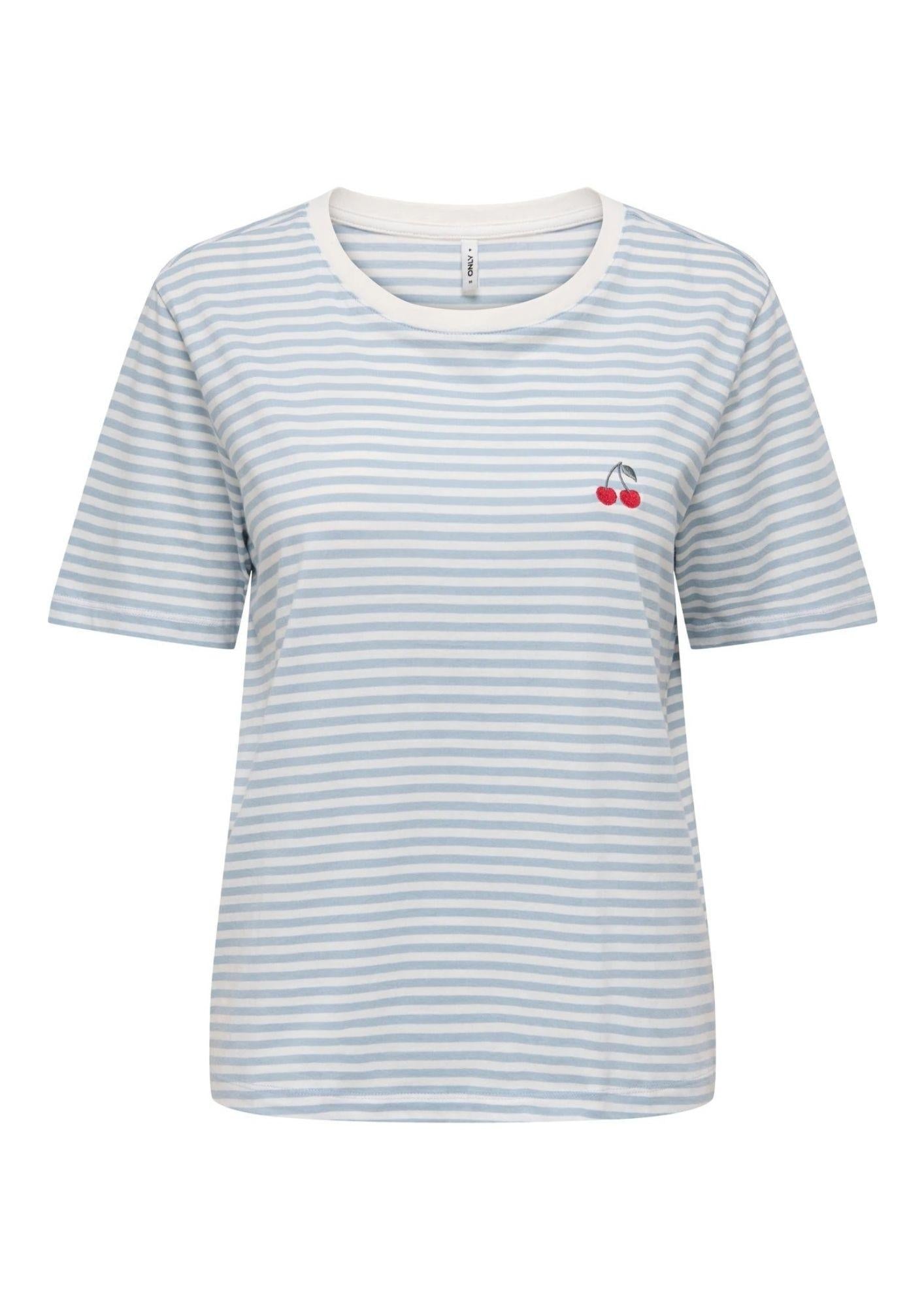 Only T-Shirt Donna Happy Bianca e Azzurra 15370117 Cloud Dancer Soft chambray ONLY