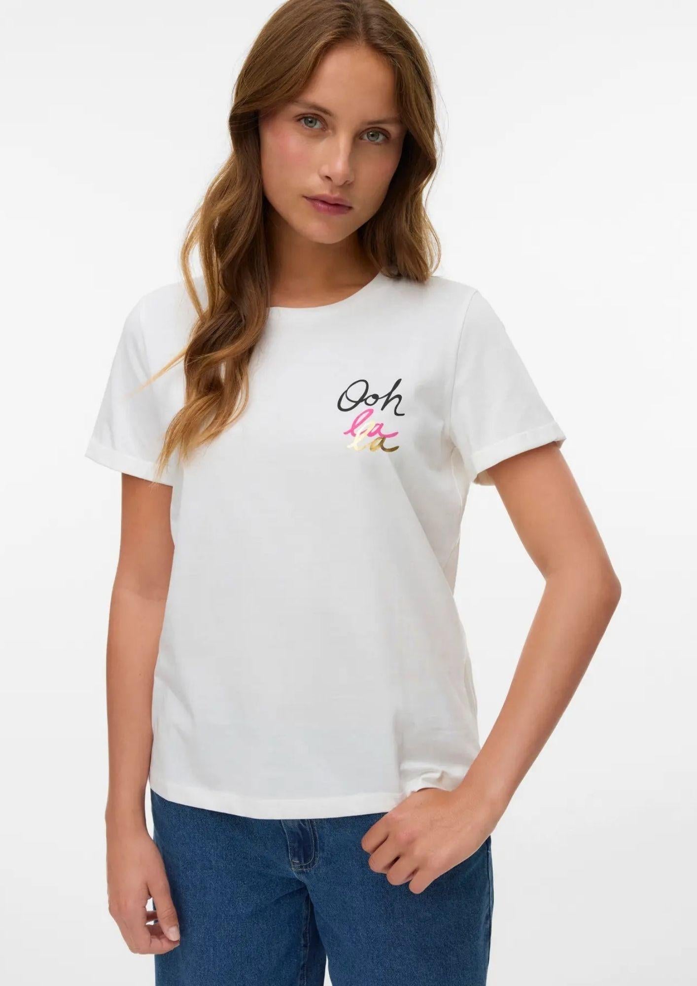 Vero Moda Top Donna Ikami Bianco con Stampa Oh la la 10340181 Snow White OH LA LA VERO MODA