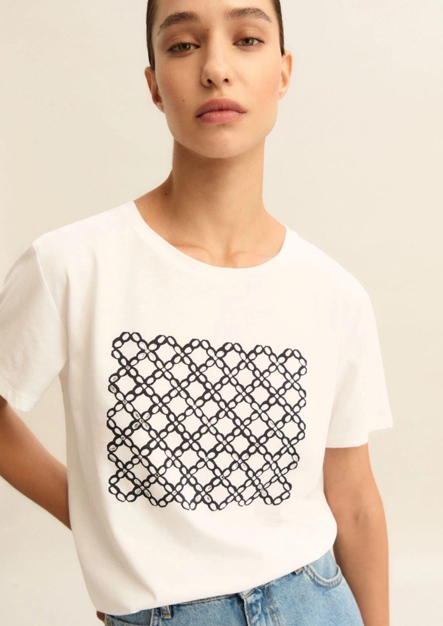 Emme Marella T-Shirt Donna Bianca Stampa Blu Geometrico 2615971051200 003 EMME MARELLA