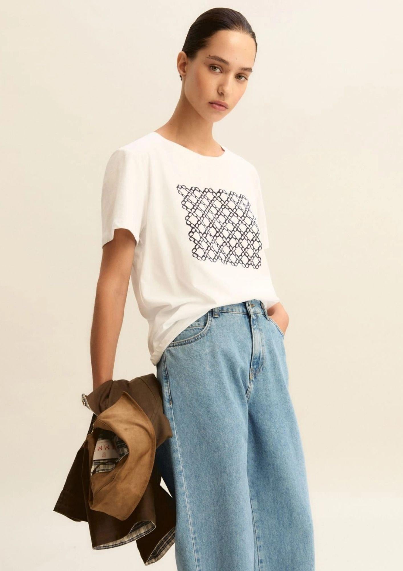 Emme Marella T-Shirt Donna Bianca Stampa Blu Geometrico 2615971051200 003 EMME MARELLA