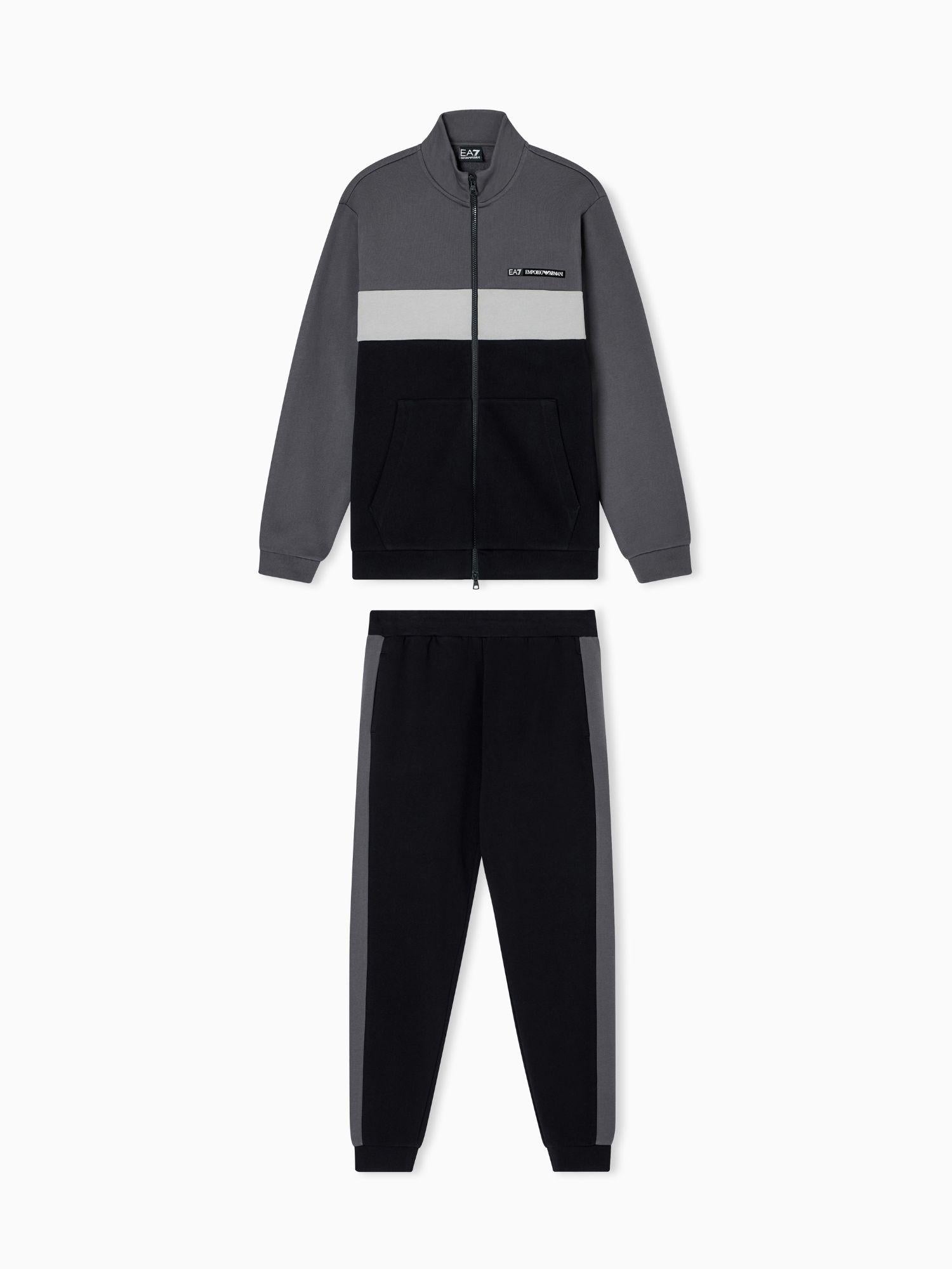 EA7 Emporio Armani Tuta Athletic Colour Block in misto cotone organico ASV Uomo Nero Asfalto 7M000941 AF10377 MC165 EA7 EMPORIO ARMANI