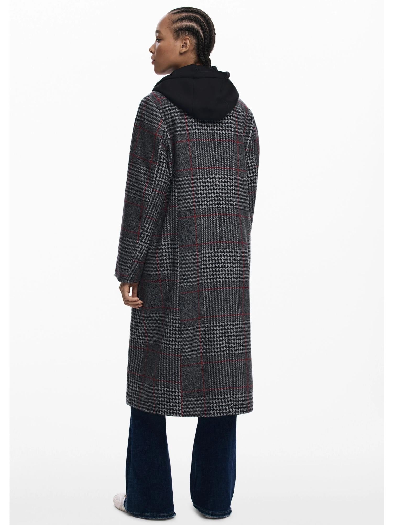 Desigual Cappotto tartan con cappuccio Donna Nero 25WWEW13 2007 DESIGUAL