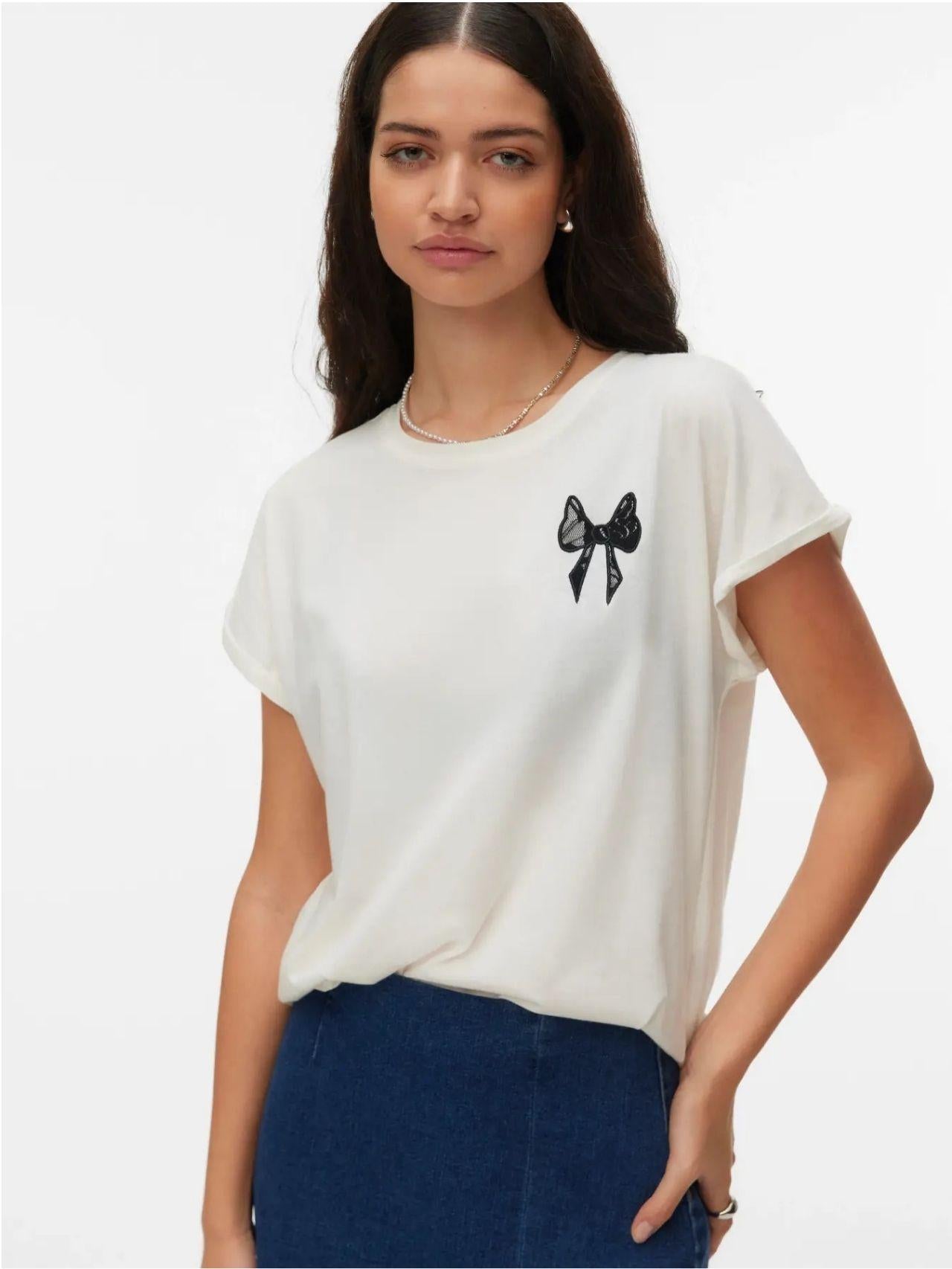 Vero Moda Top Donna Ihaya 10340239 Snow White BLACK VERO MODA