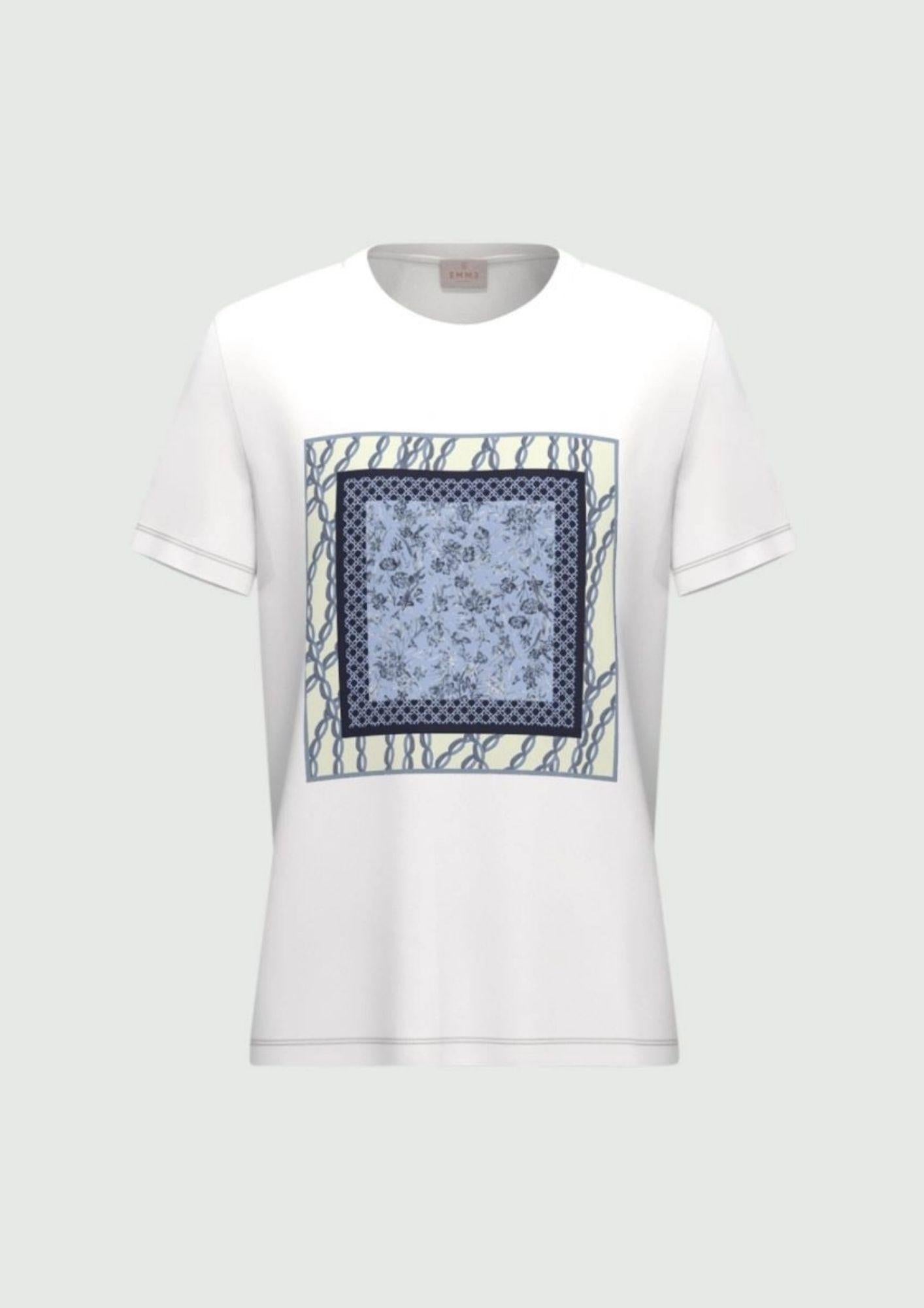 Emme Marella T-Shirt Donna Emmracconto Bianca Stampa Blu Foulard 2615971051200 001 EMME MARELLA