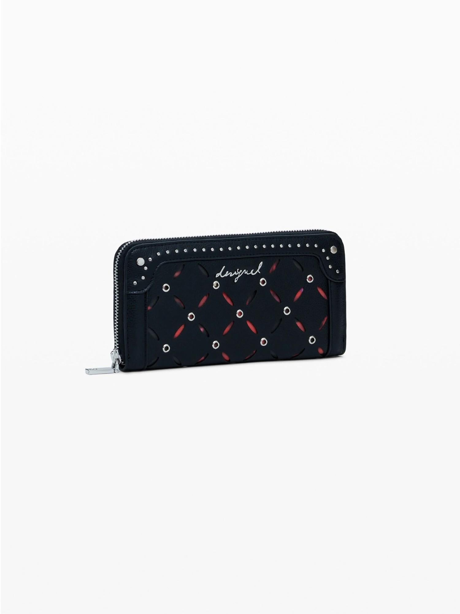 Desigual Portafoglio traforato con borchie grande Donna Nero 25WAYP33 2000 DESIGUAL