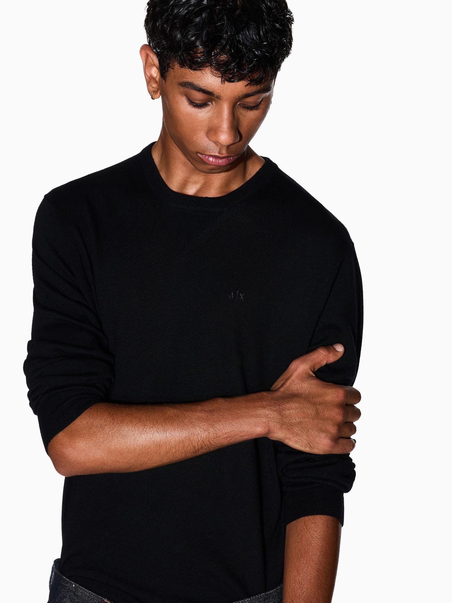 Armani Exchange Maglione girocollo in lana vergine Uomo Nero 8NZM3A ZM8AZ 1200 ARMANI EXCHANGE