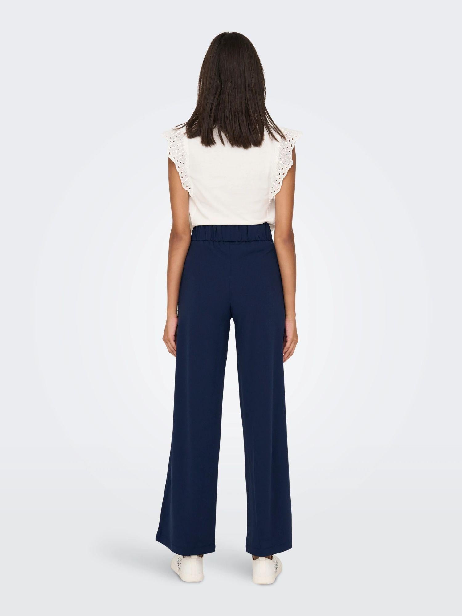 Jacqueline De Yong Pantaloni A Gamba Larga Donna Geggo Wide Leg Fit Black Iris 15208430 Black Iris BLACK BUTTONS JACQUELINE DE YONG