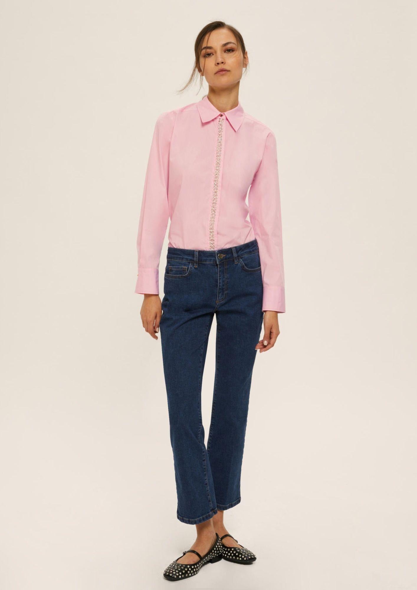 Emme Marella Camicia in popeline con dettagli di perle e strass Valda Donna Rosa 2525116044200 002 EMME MARELLA