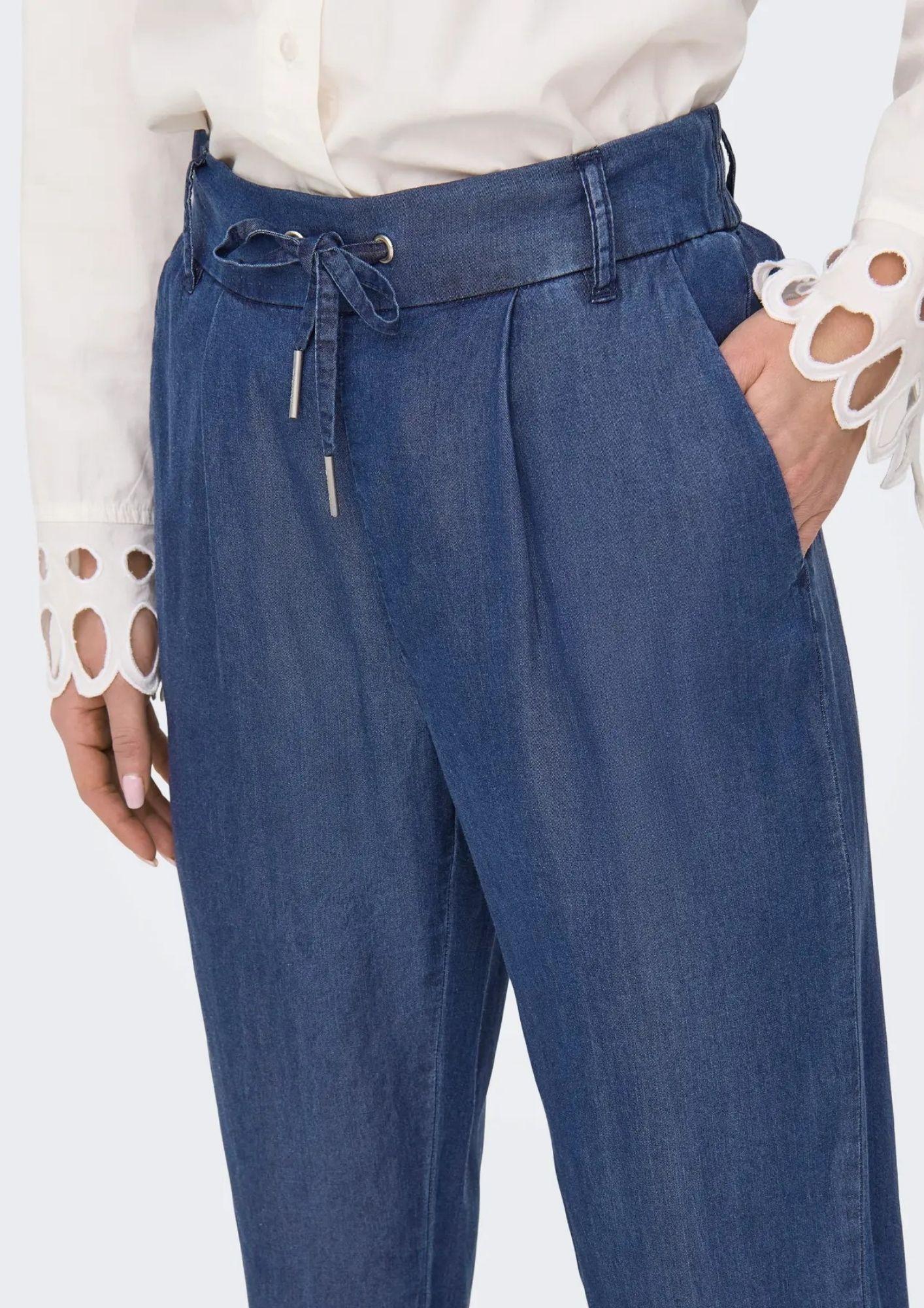 Only Pantalone Donna Poptrash Blu Denim Scuro 15342874 Dark Blue Denim ONLY
