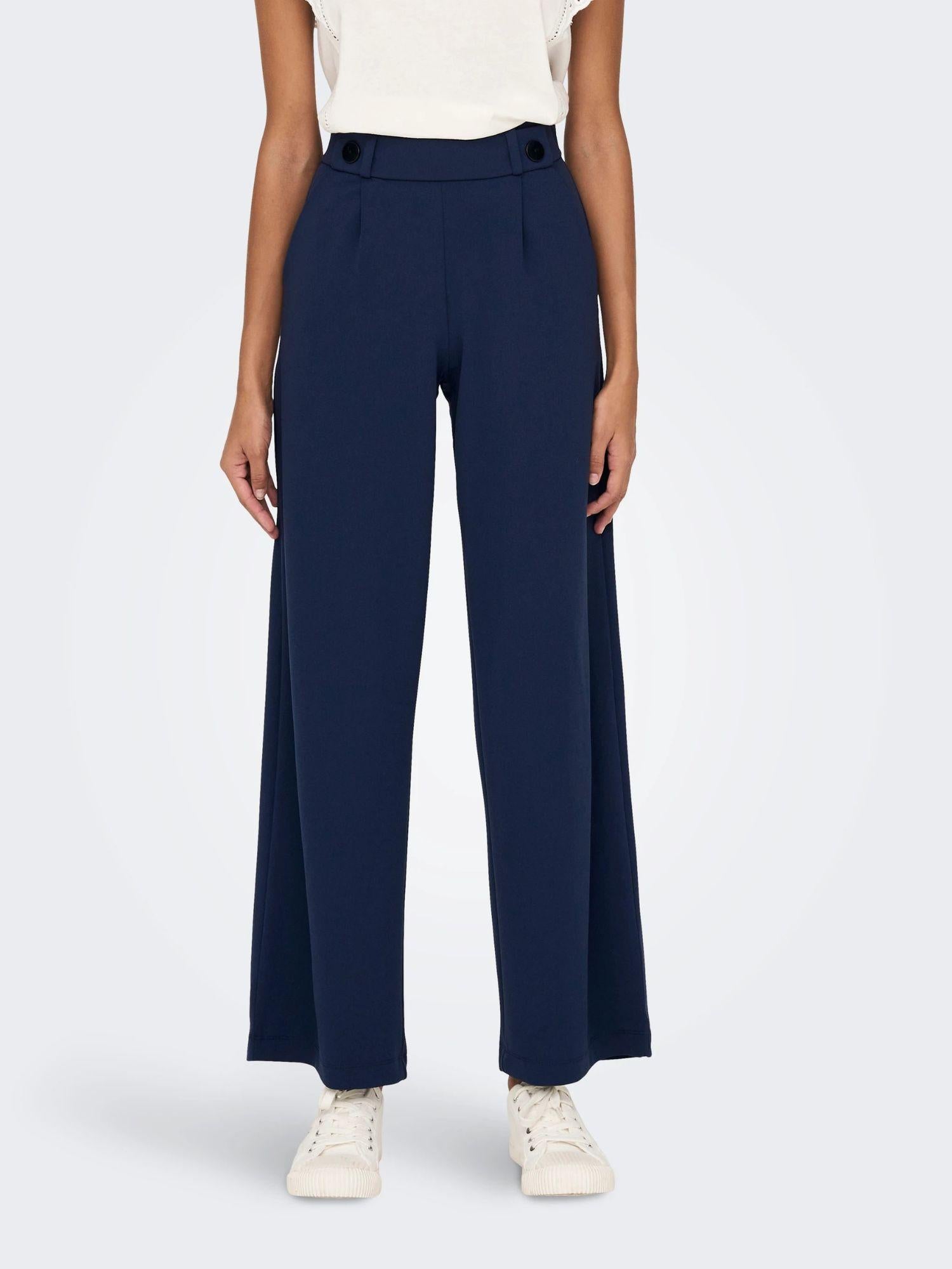 Jacqueline De Yong Pantaloni A Gamba Larga Donna Geggo Wide Leg Fit Black Iris 15208430 Black Iris BLACK BUTTONS JACQUELINE DE YONG
