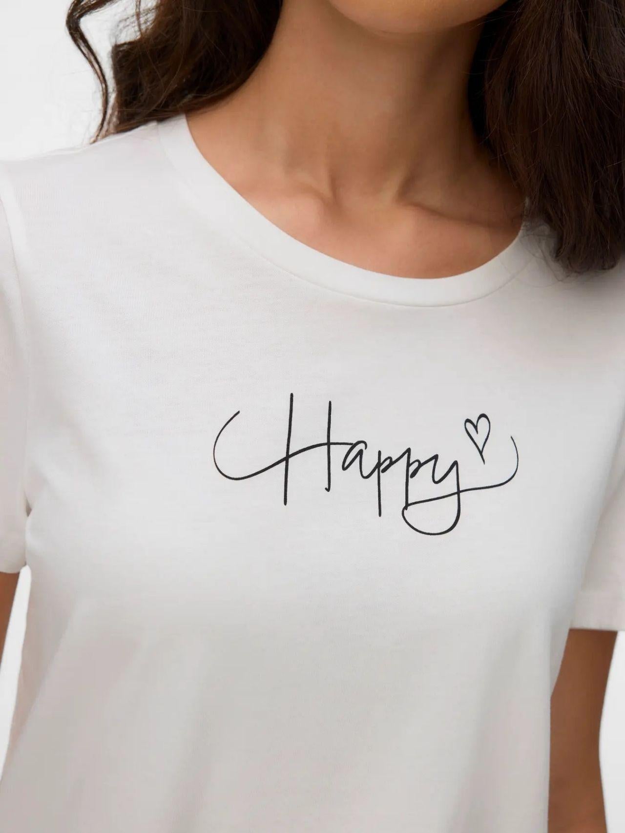 Vero Moda T-Shirt Donna Kilano Bianca Stampa Black Happy 10340971 Snow White BLACK HAPPY VERO MODA