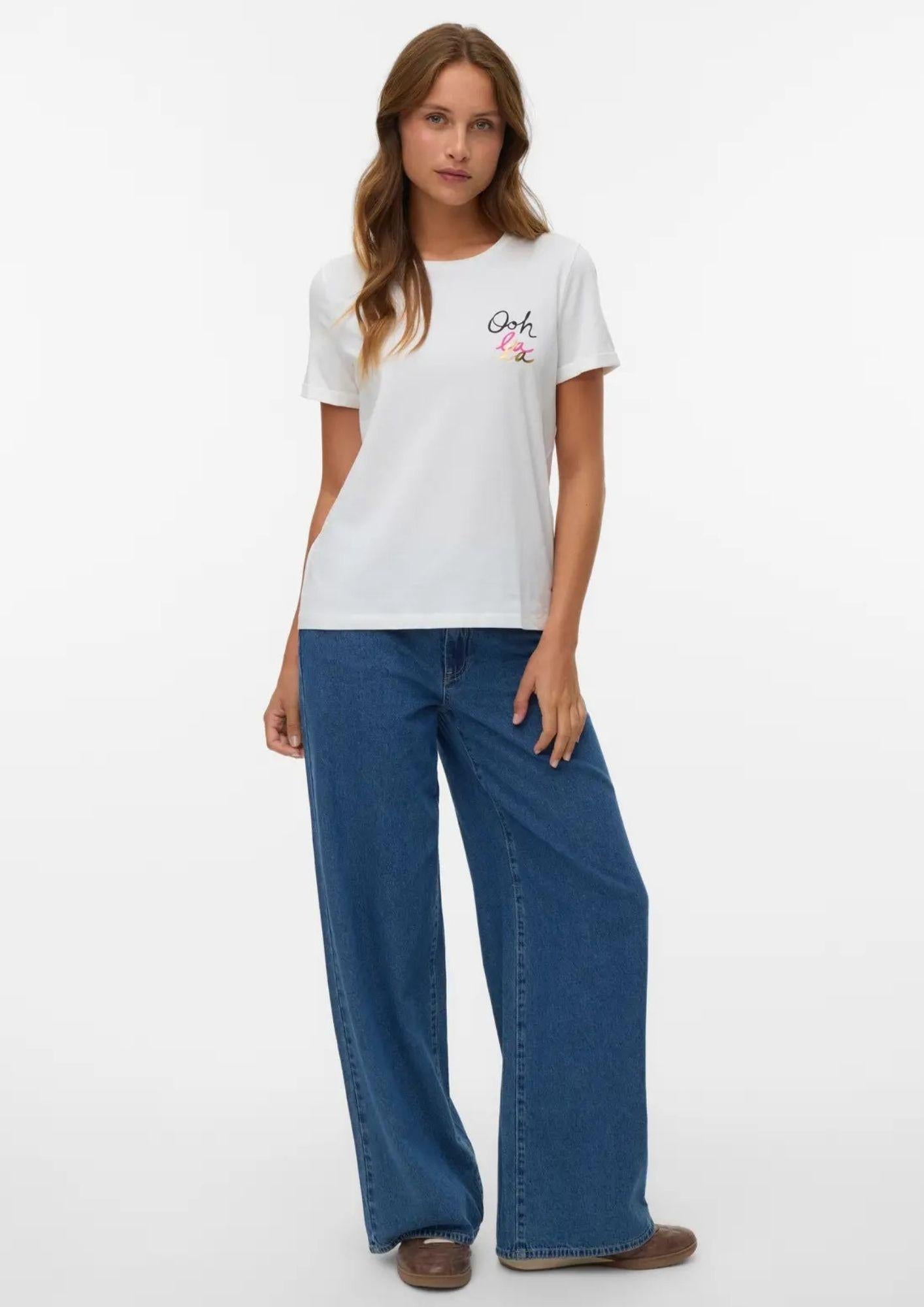 Vero Moda Top Donna Ikami Bianco con Stampa Oh la la 10340181 Snow White OH LA LA VERO MODA