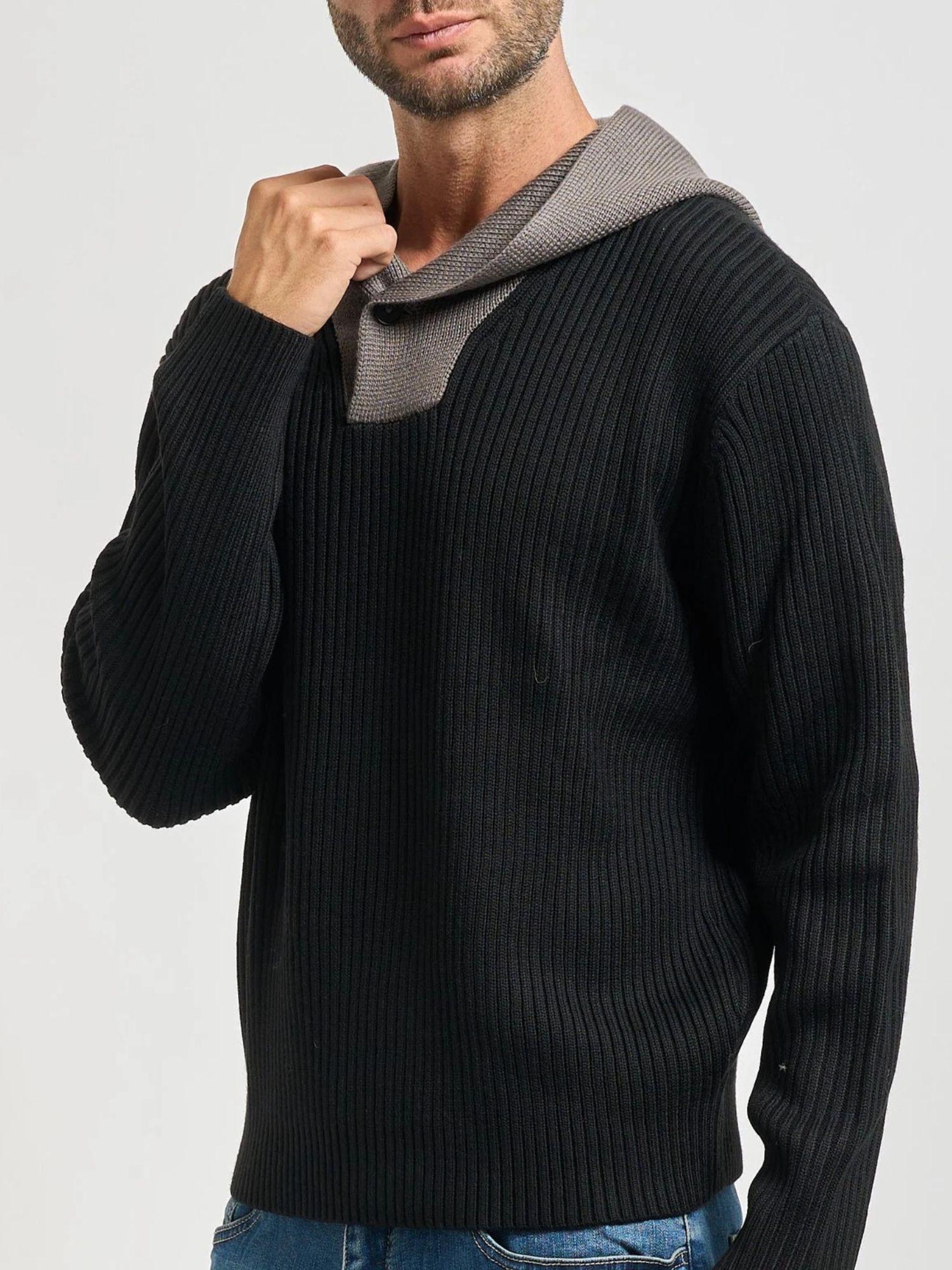 Armani Exchange Maglione Uomo Nero a Coste con Cappuccio XM001315 AF13776 MC225 ARMANI EXCHANGE