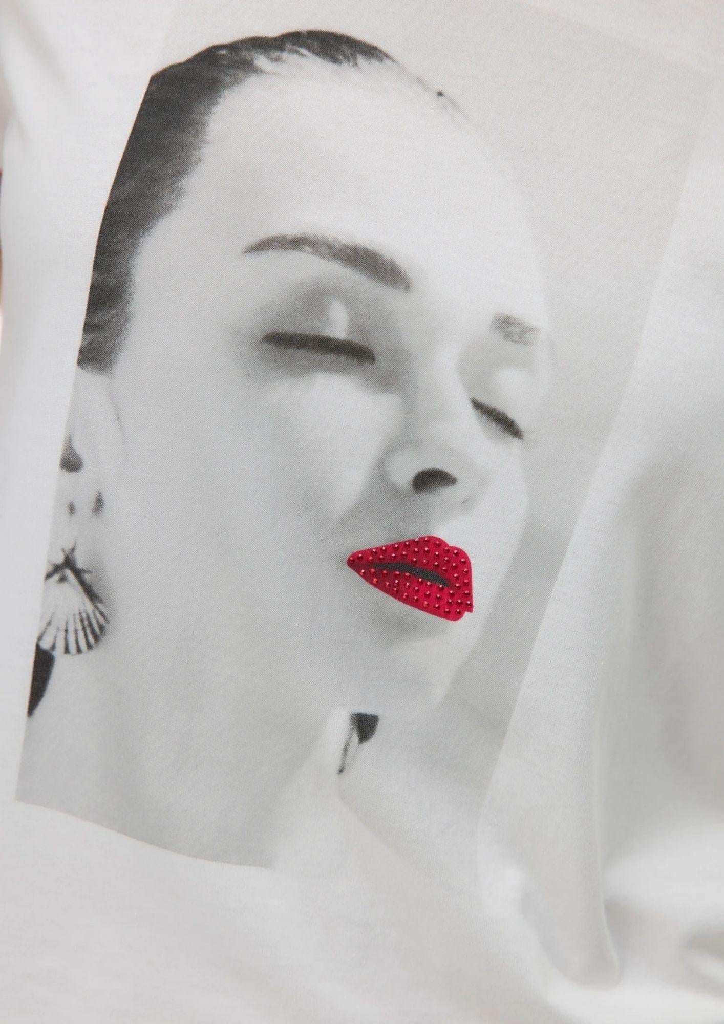 Vero Moda Top Donna Jamaica Bianco con Stampa Lips 10341639 Snow White LIPS RHINESTONES VERO MODA