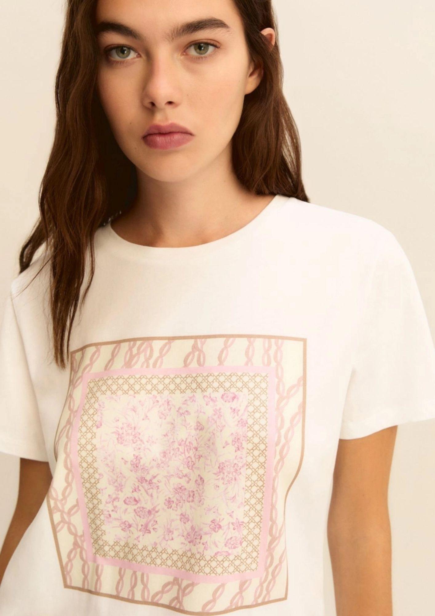 Emme Marella T-Shirt Donna Bianca Stampa Rosa Foulard 2615971051200 002 EMME MARELLA