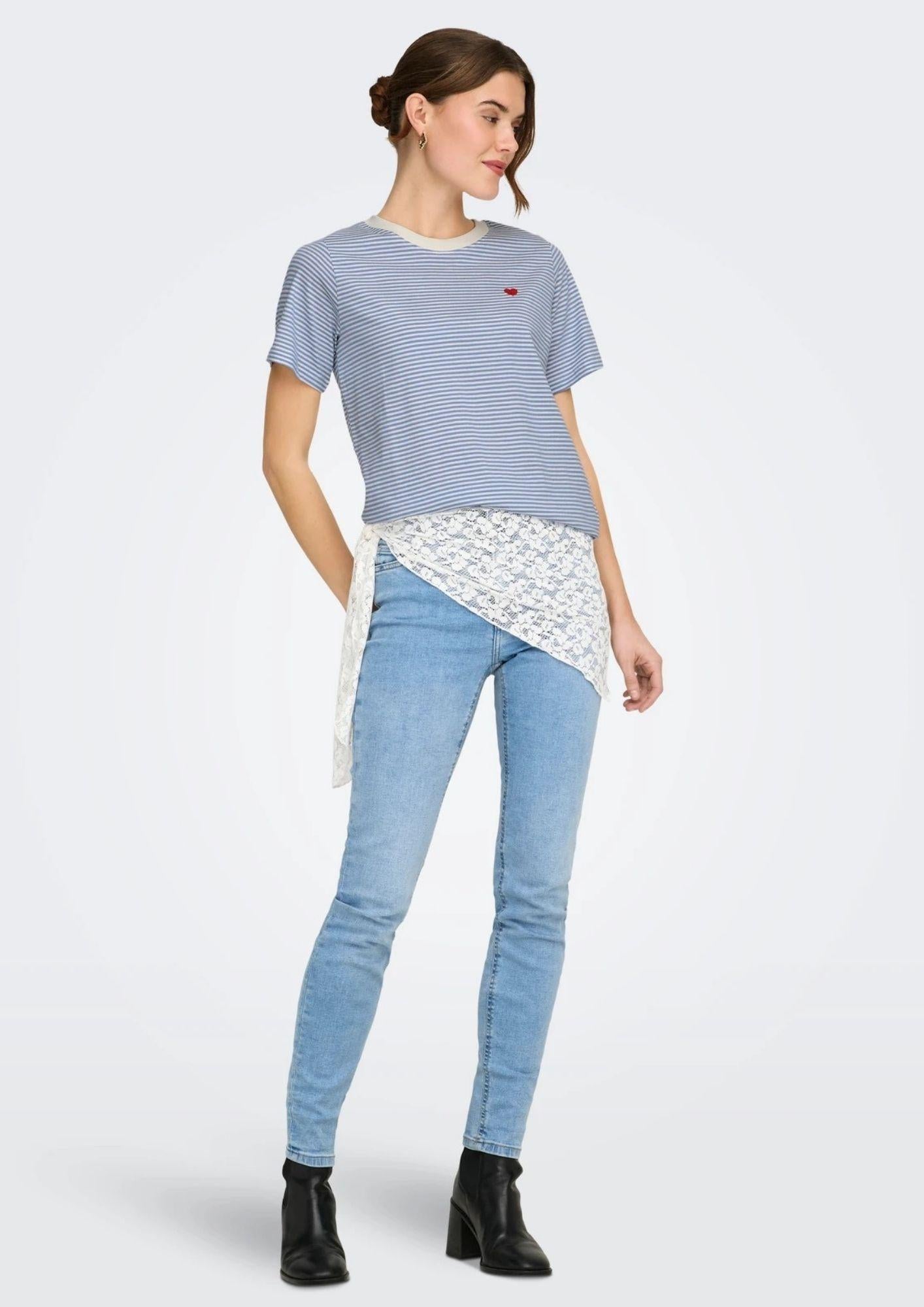 Jacqueline De Yong T-Shirt Donna Pisa Azzurra e Bianca 15298612 Ebb And Flow CD STRIPES JACQUELINE DE YONG