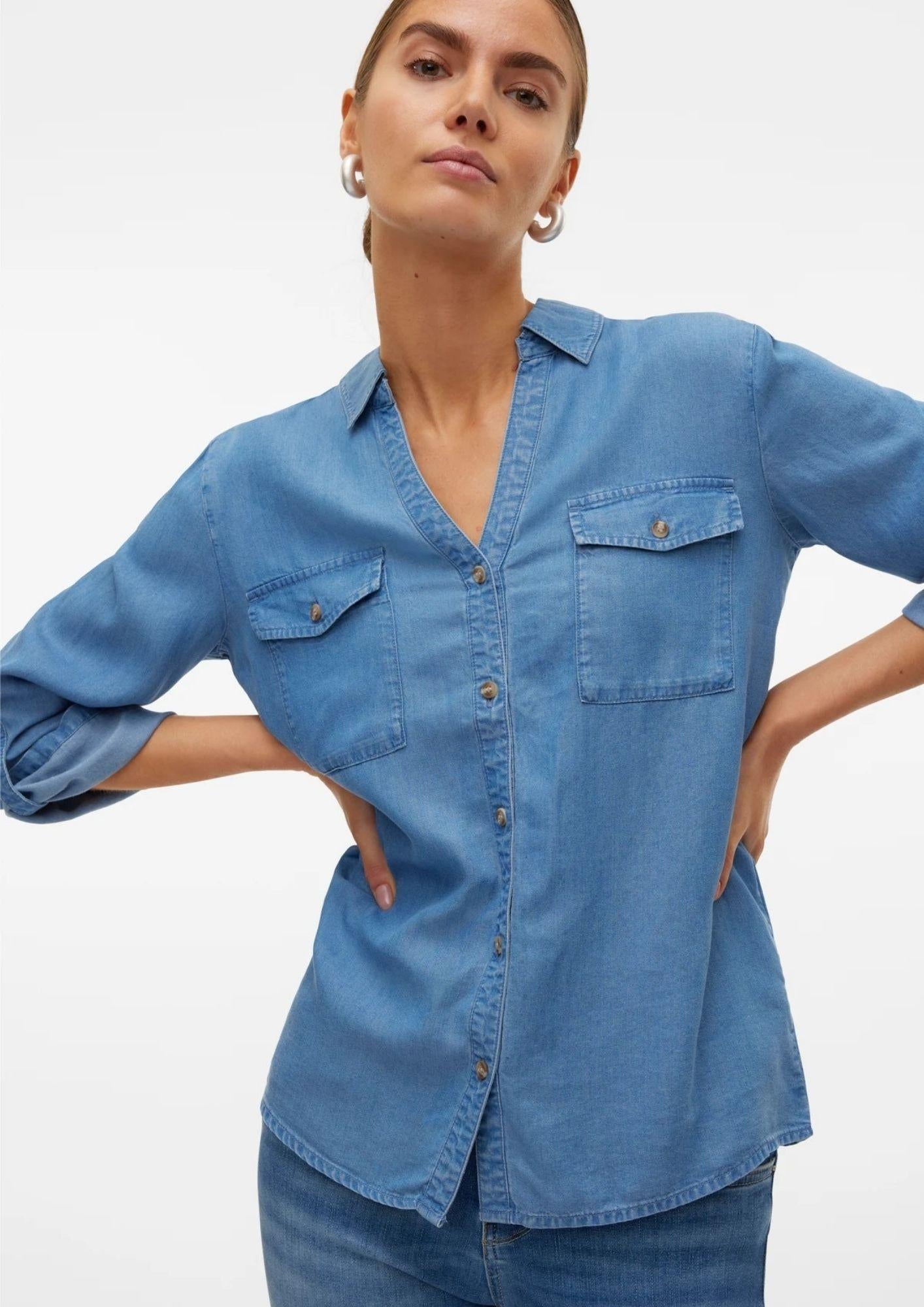 Vero Moda Camicia Donna Bree Denim Blu Medio 10304863 Medium Blue Denim VERO MODA