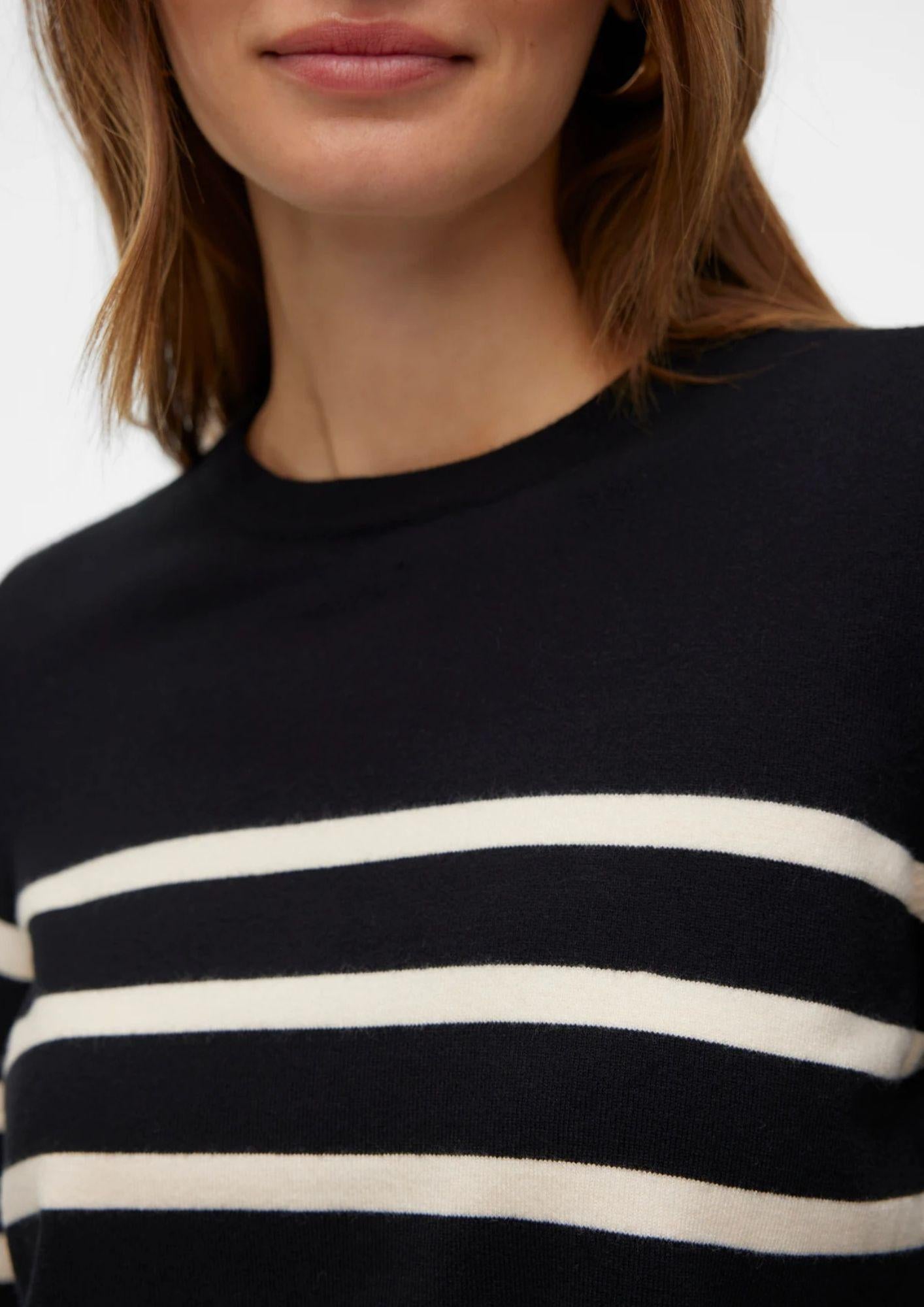 Vero Moda Maglione Donna Saba Nero A Righe Bianche 10309324 Black BIRCH VERO MODA