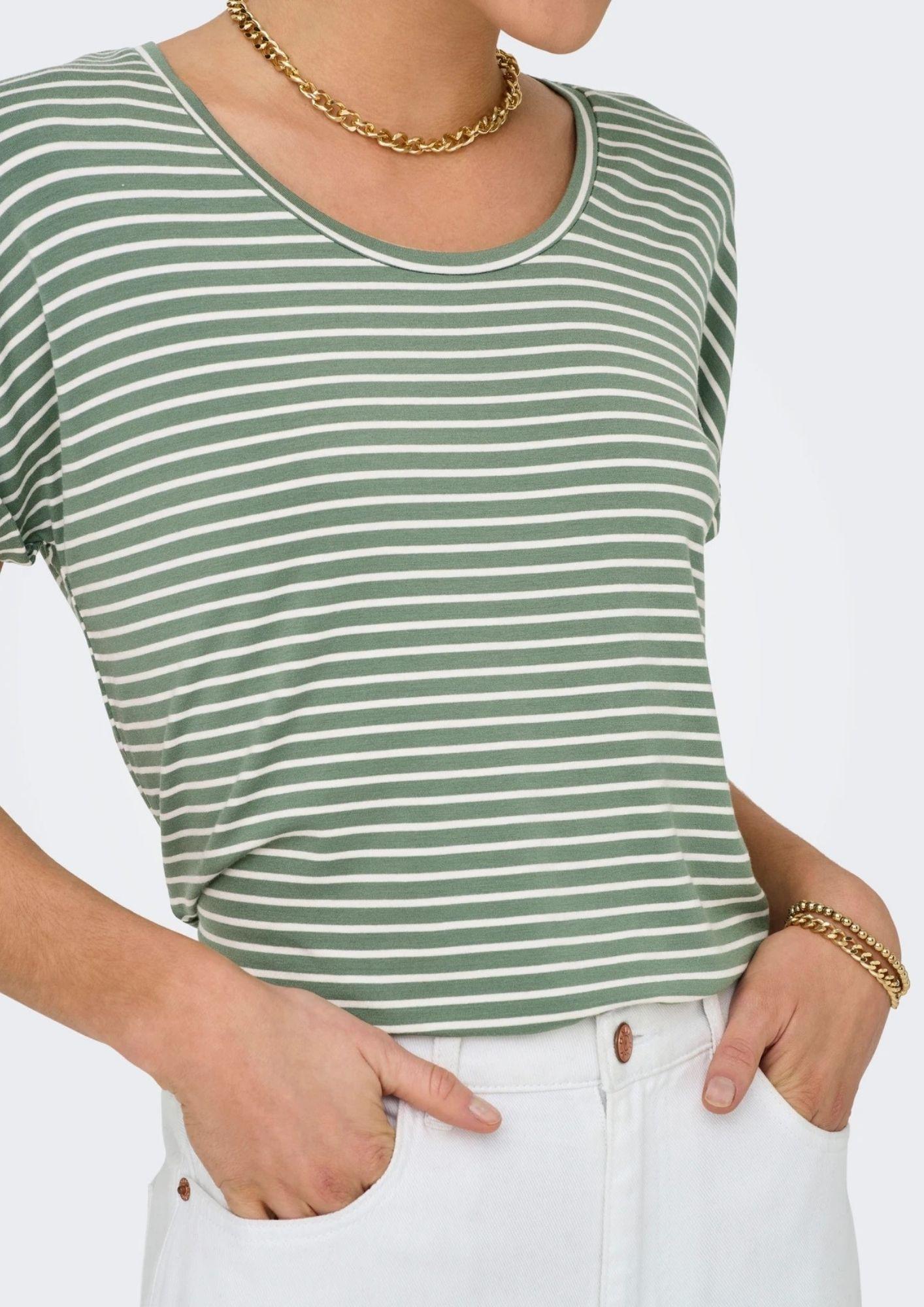 Jacqueline De Yong Top Donna Sissi Bianco e Verde 15325267 Sea Spray CLOUD DANCER JACQUELINE DE YONG