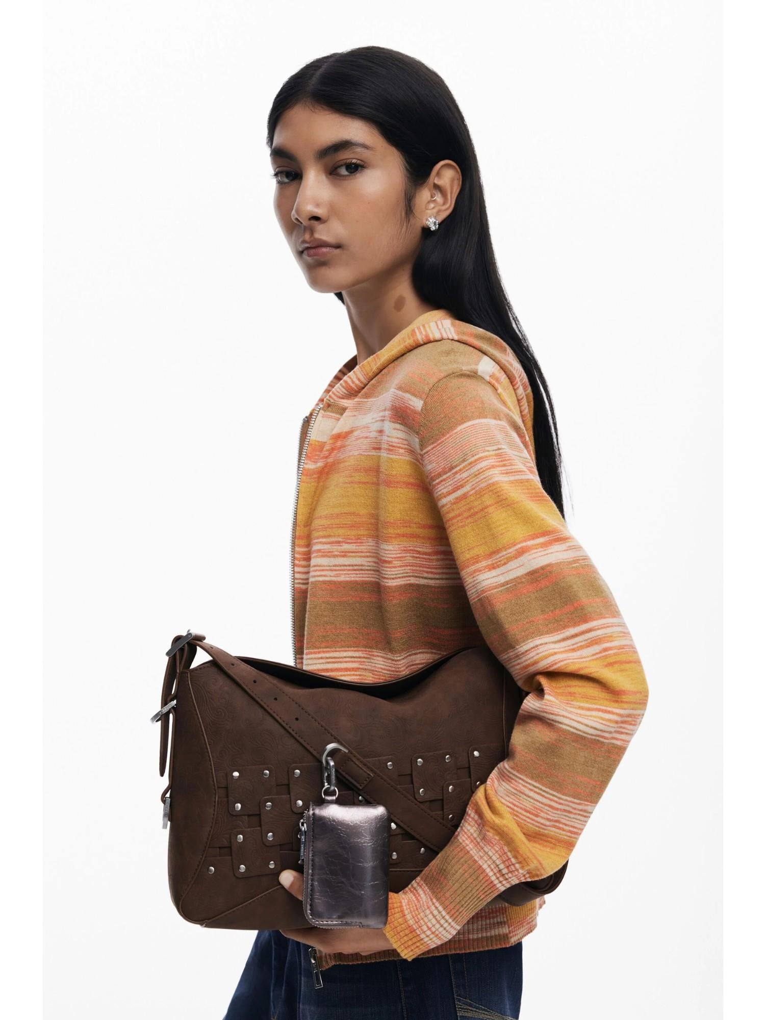 Desigual Borsa a mano media con patch e borchie Donna Marrone 25WAXPBP 6009 DESIGUAL