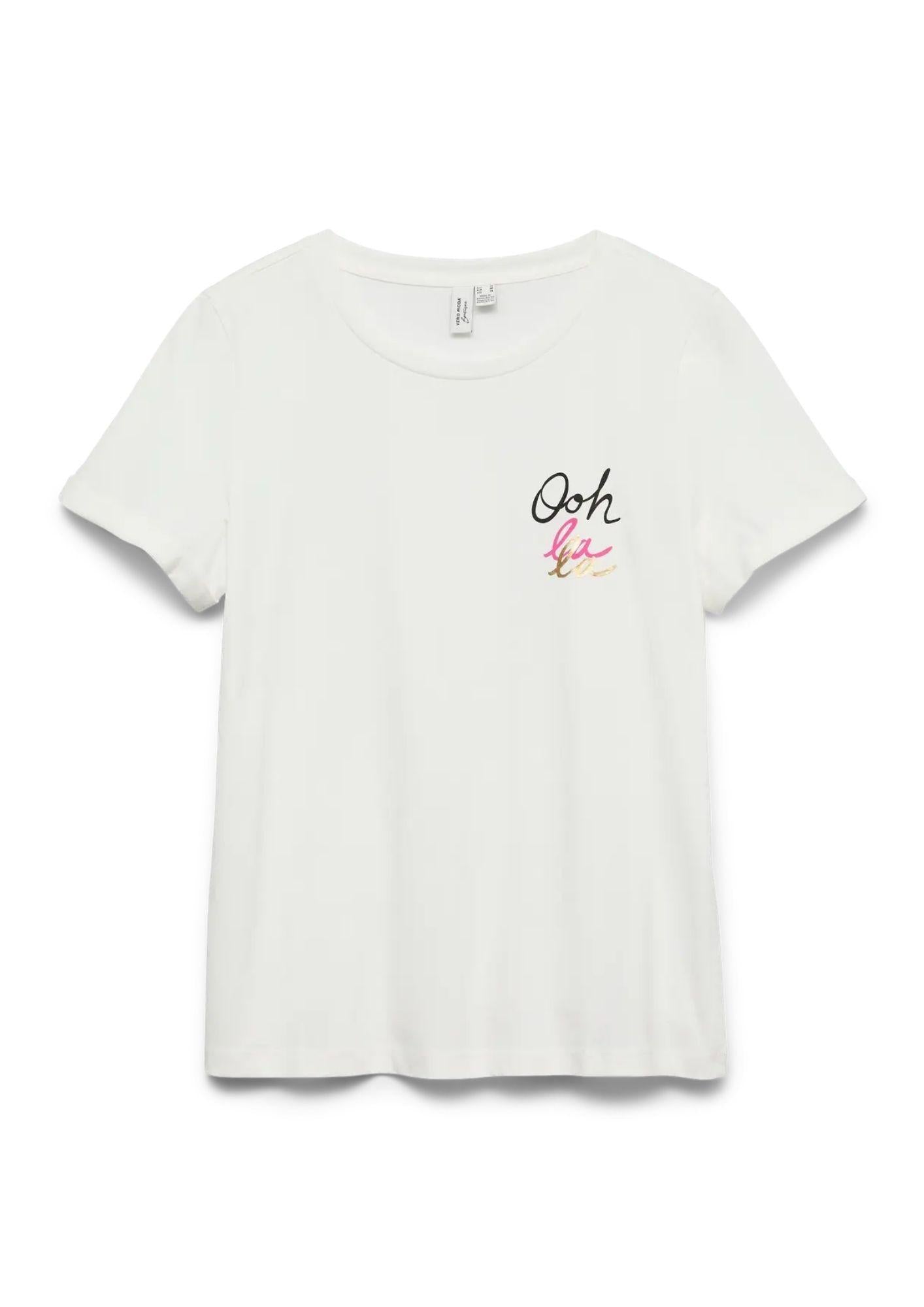 Vero Moda Top Donna Ikami Bianco con Stampa Oh la la 10340181 Snow White OH LA LA VERO MODA