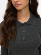 Vero Moda Maglione Donna Siljerib Dark Grey Melange 10336674 Dark Grey Melange VERO MODA