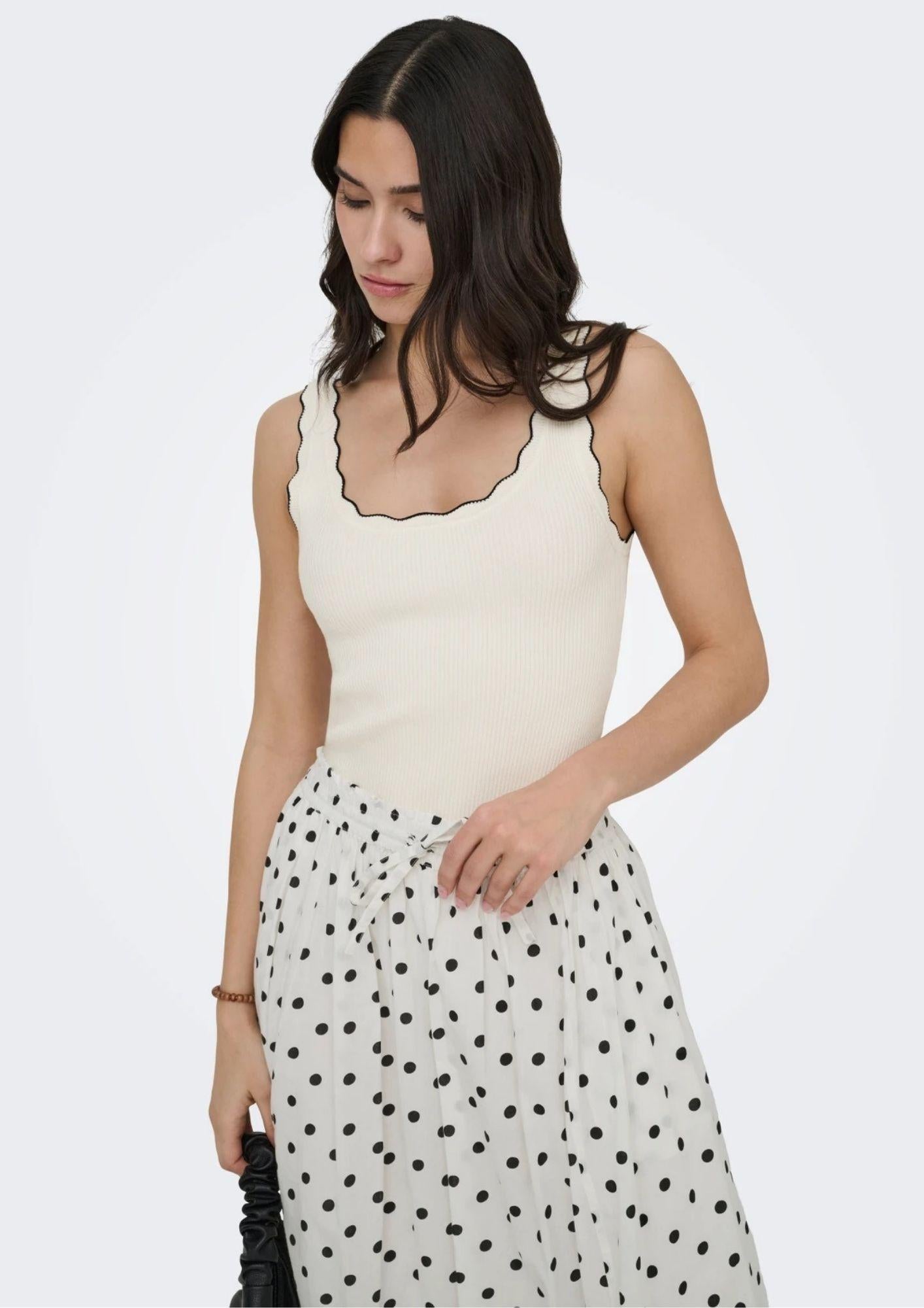 Jacqueline De Yong Top Donna Nanna Bianco e Nero 15290585 Cloud Dancer W. BLACK JACQUELINE DE YONG