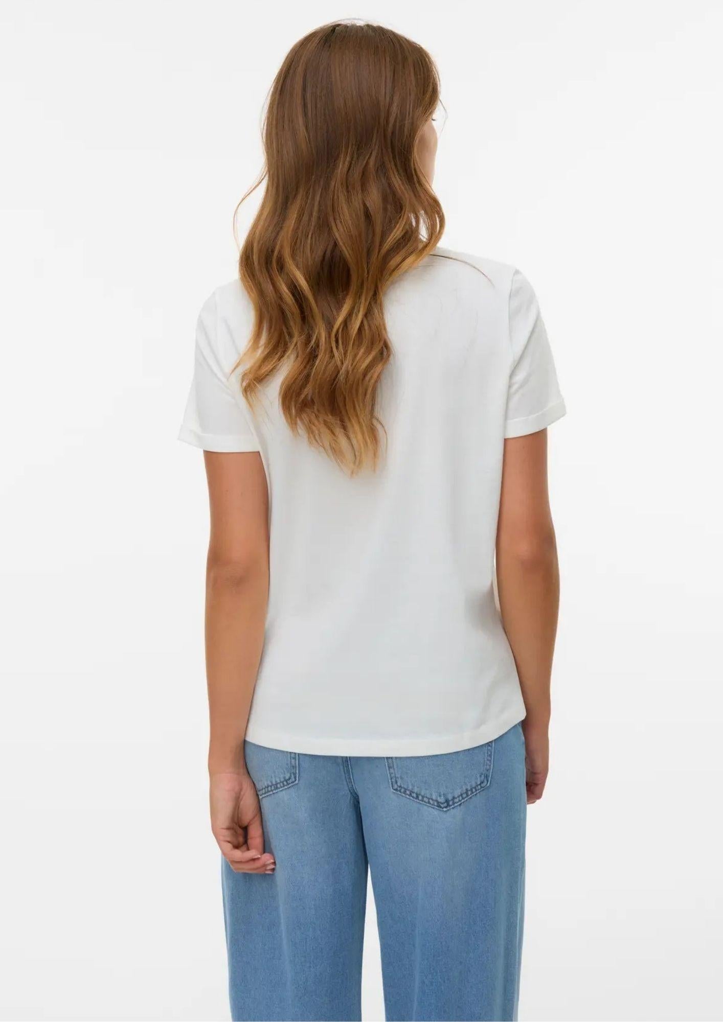 Vero Moda Top Donna Ikami Bianco con Stampa Amore 10340181 Snow White AMORE VERO MODA