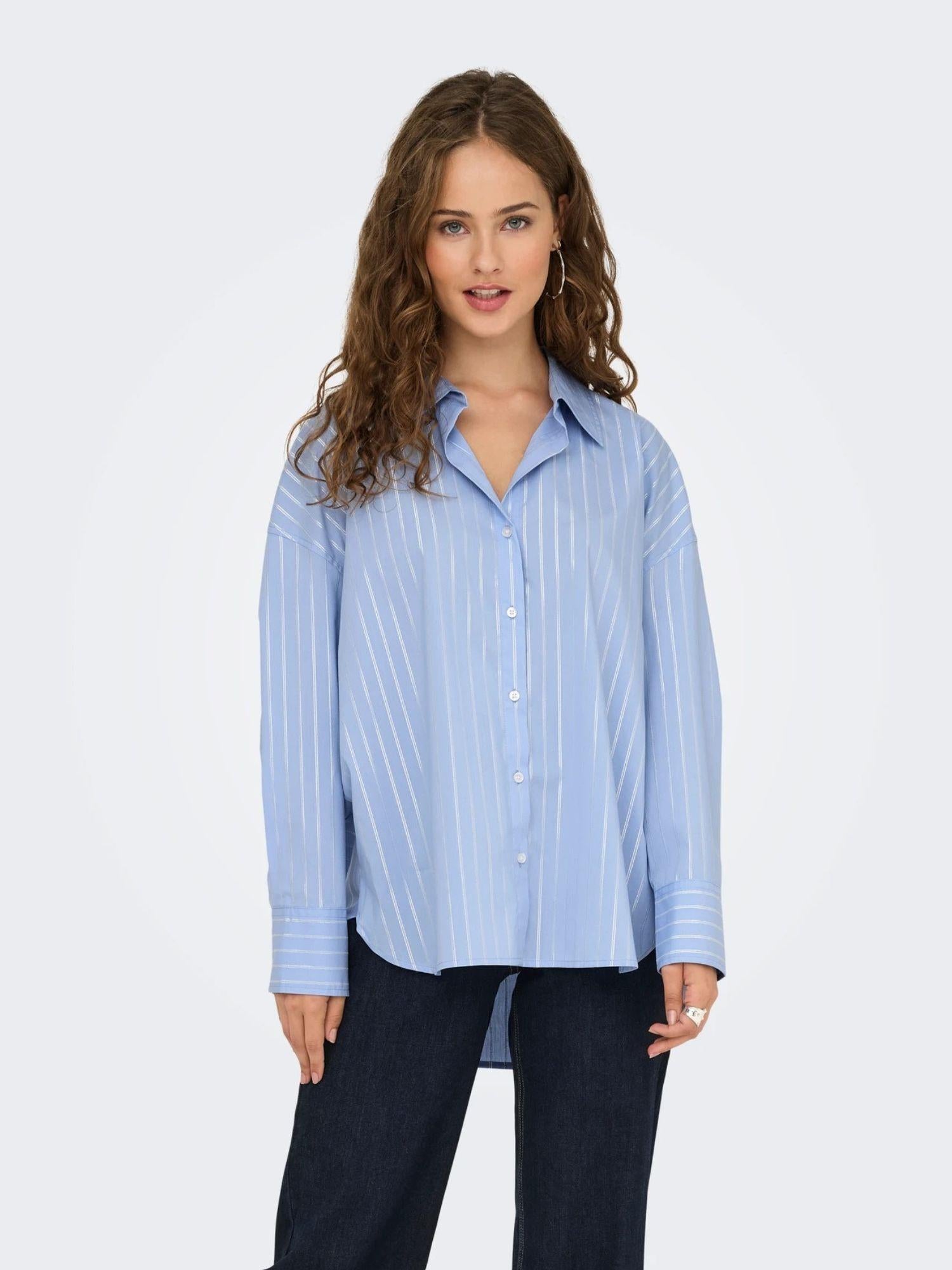 Jacqueline De Yong Camicia Donna Chambray Blue Jdymio 15359455 Chambray Blue SILVER LUREX JACQUELINE DE YONG