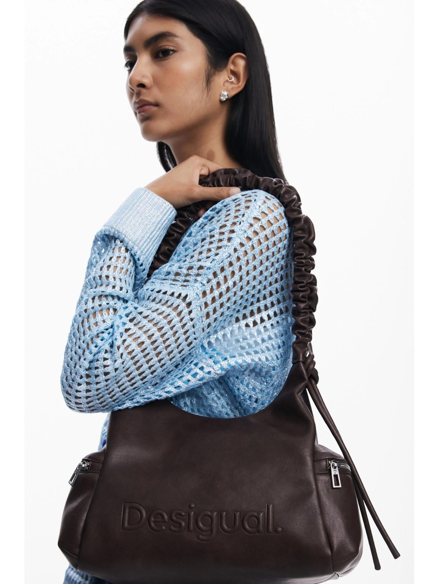 Desigual Borsa logo 3D con manico arricciato media Donna Marrone 25WAXPAY 6009 DESIGUAL
