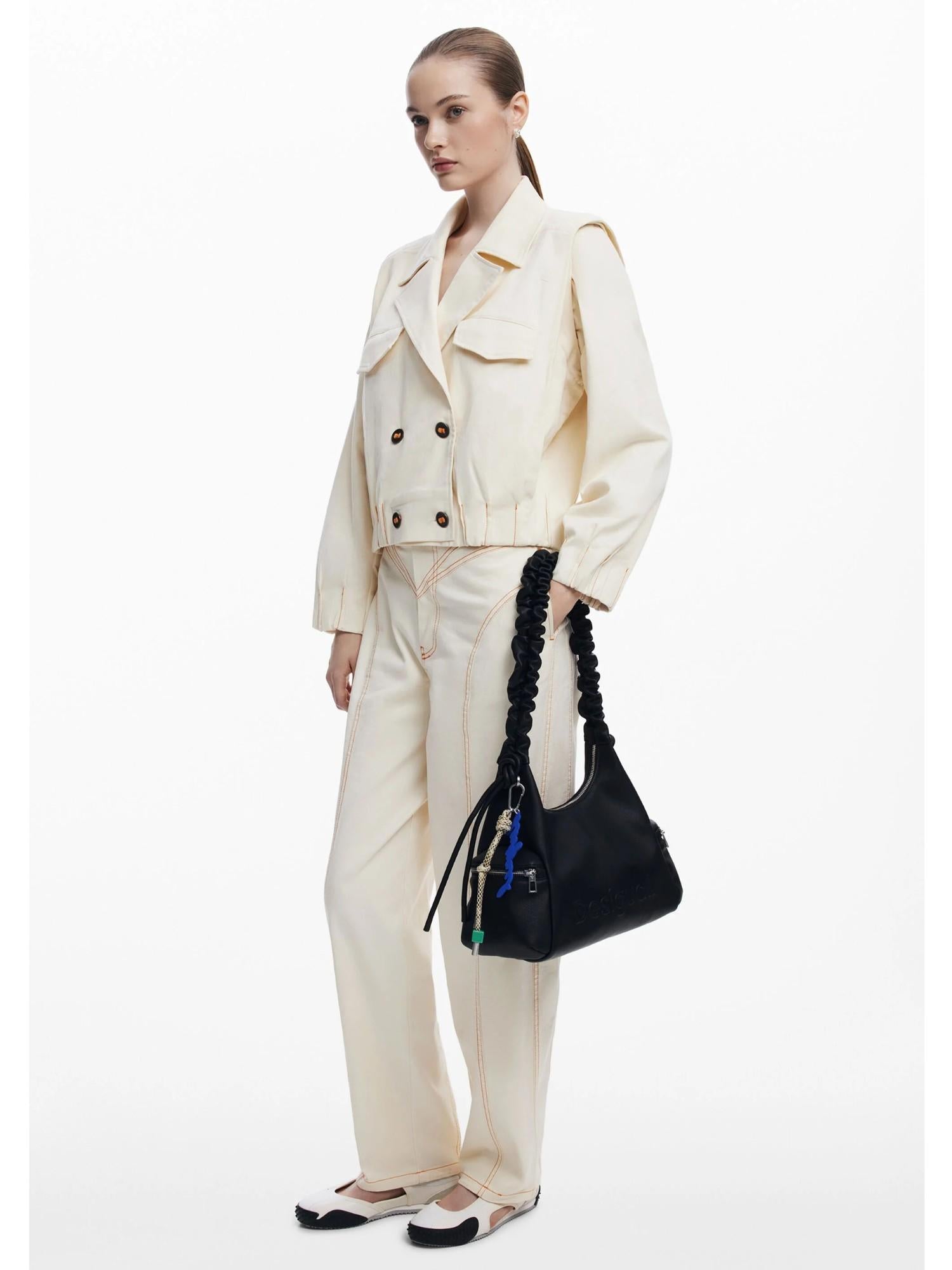 Desigual Borsa logo 3D con manico arricciato media Donna Nero 25WAXP98 2000 DESIGUAL