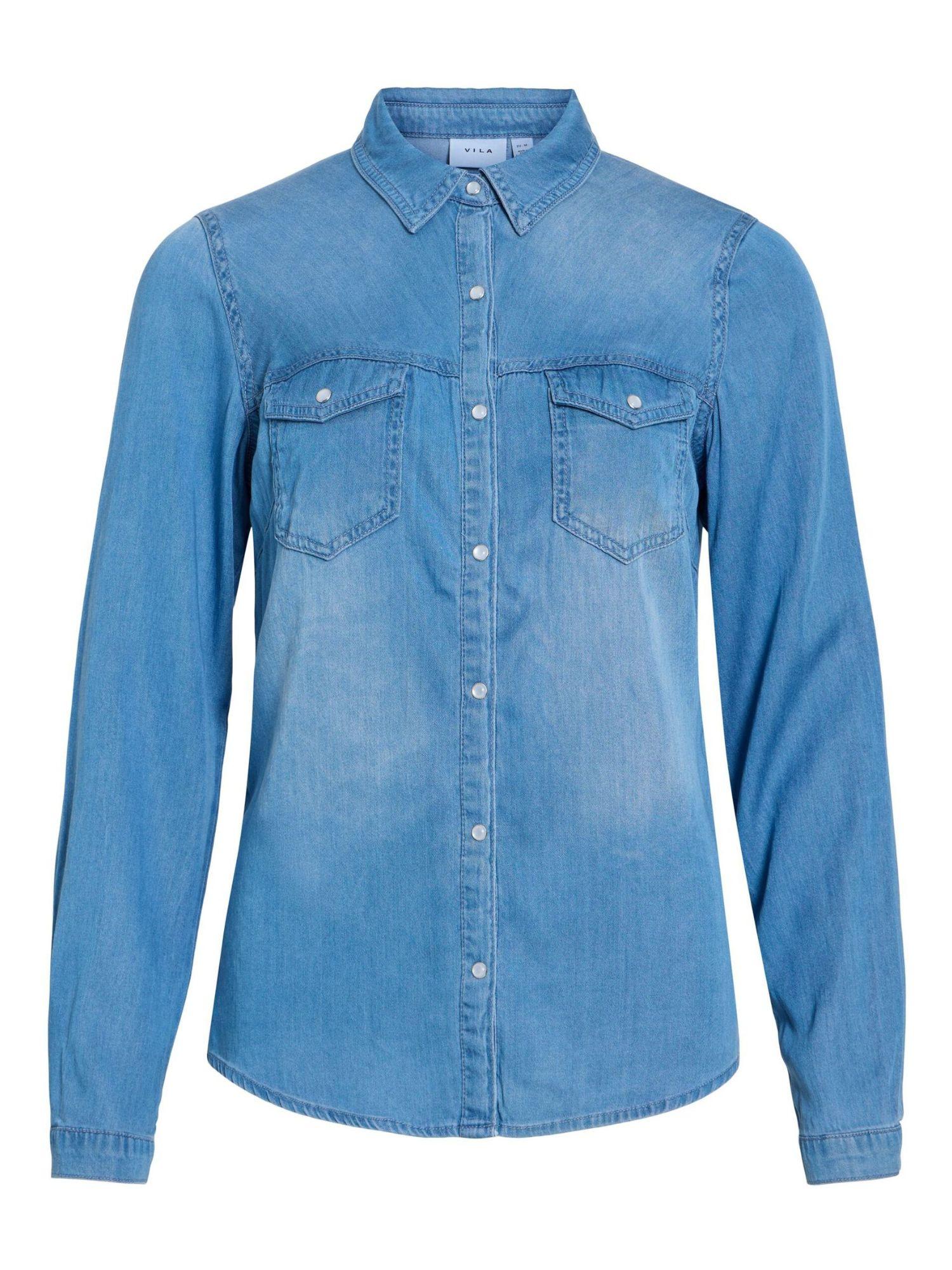 Vila Camicia di Jeans Donna Medium Blue Vibista 14033008 Medium Blue Denim CLEAN VILA