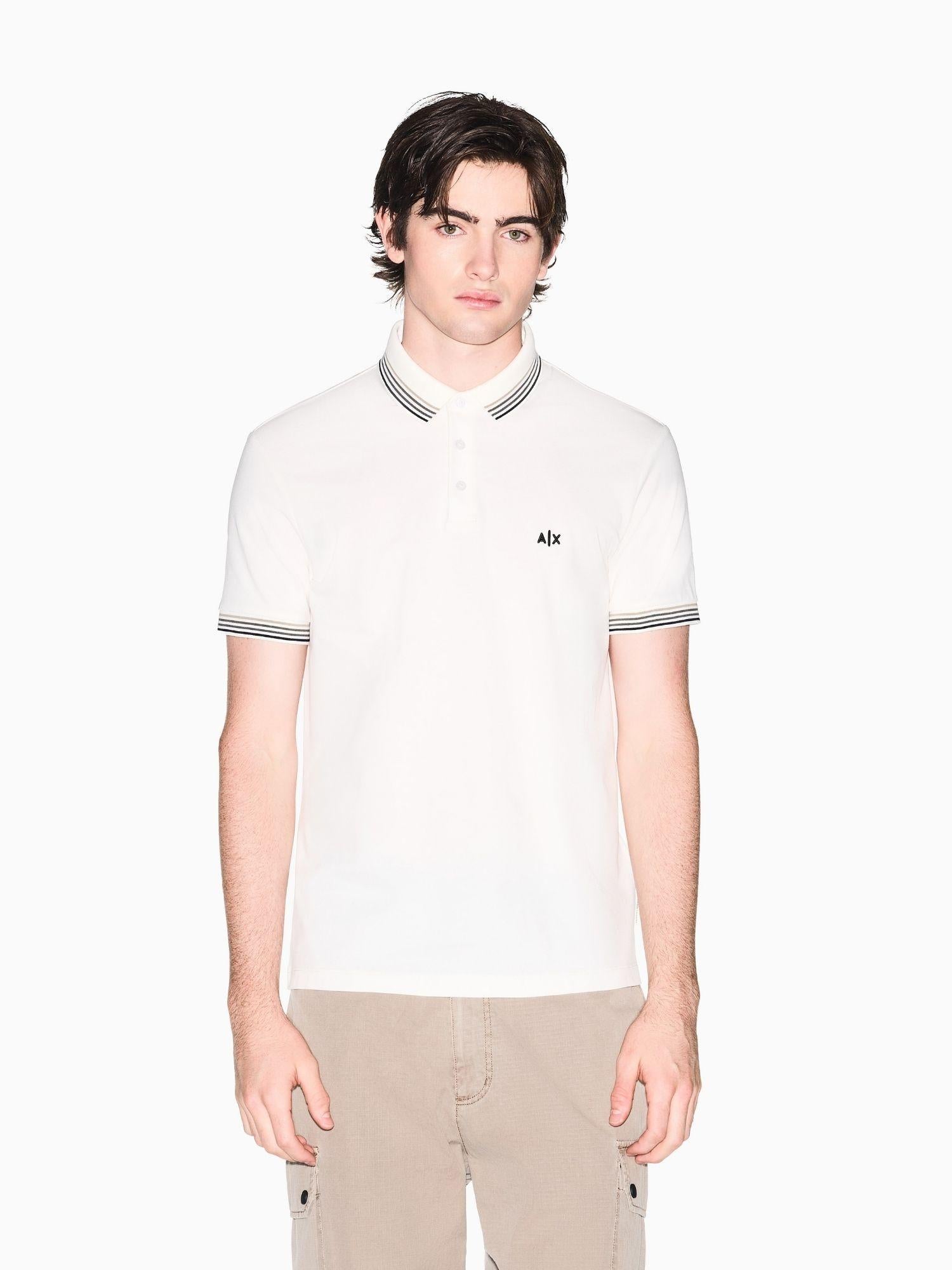 Armani Exchange Polo Uomo Bianco Crema in Piquet di Cotone Traspirante XM002326 AF13026 U1074 ARMANI EXCHANGE