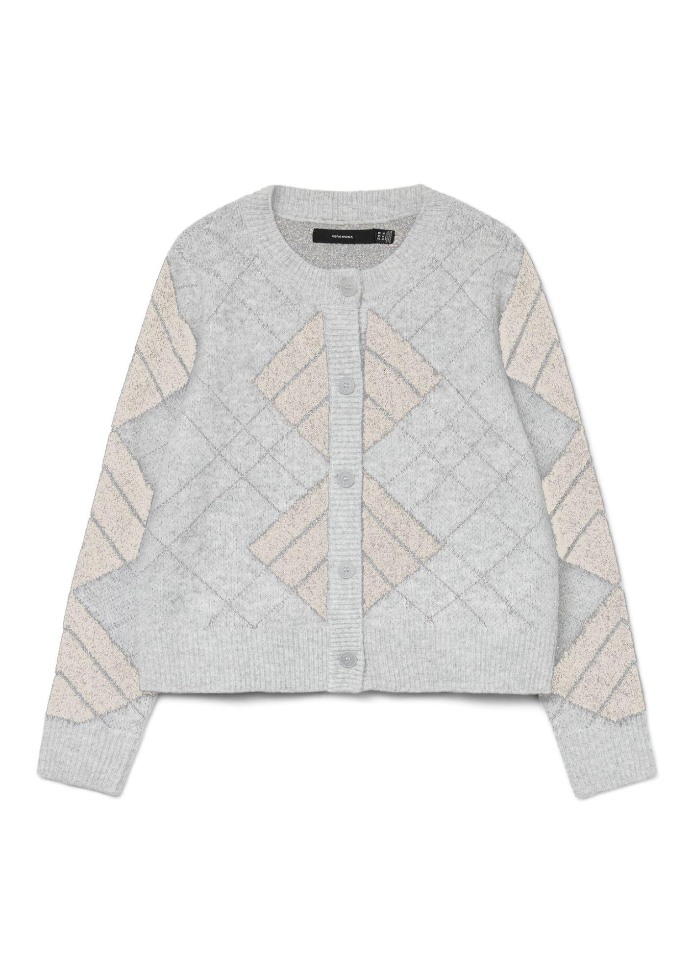 Vero Moda Cardigan Donna Dae Grigio Chiaro Dettagli Beige 10334877 W. BIRCH + SILVER LUREX VERO MODA