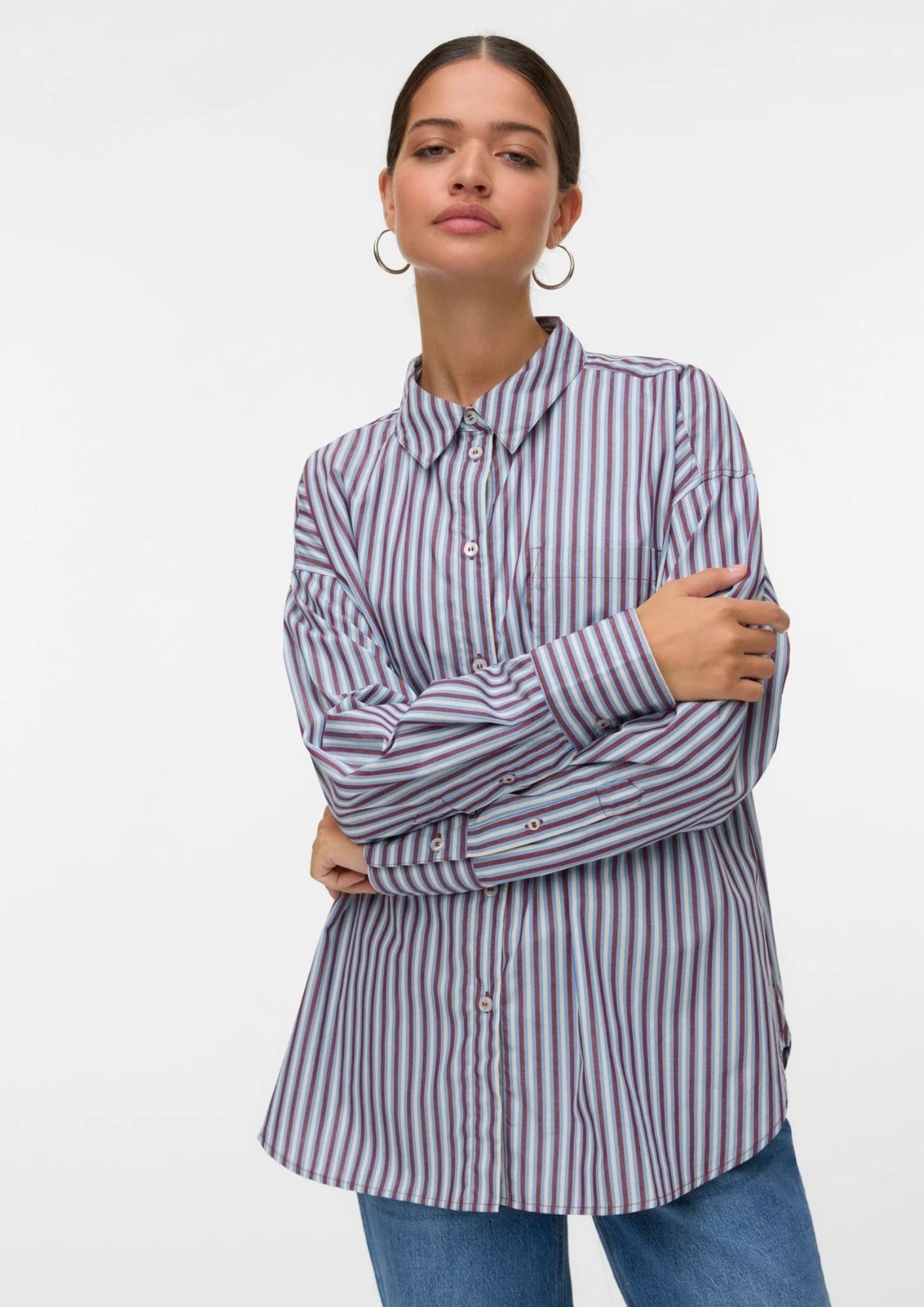 Aware Camicia Donna Parina Azzurra A Righe Bordeaux E Bianche 10326180 Allure ZINFANDEL/BIRCH VERO MODA