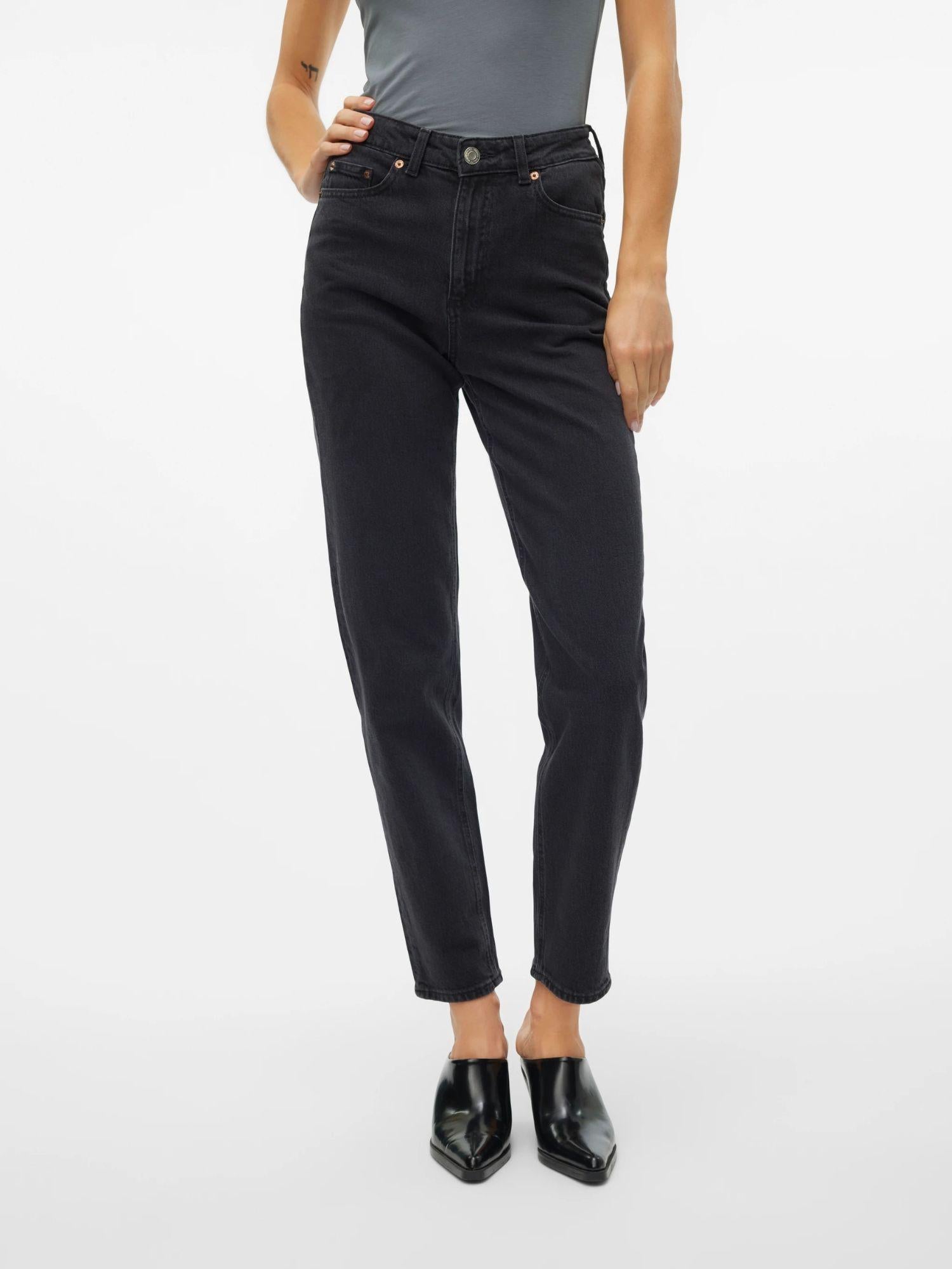 Vero Moda Jeans Donna Tessa A Vita Alta Mom Fit Dark Grey Denim 10302983 Dark Grey Denim VERO MODA