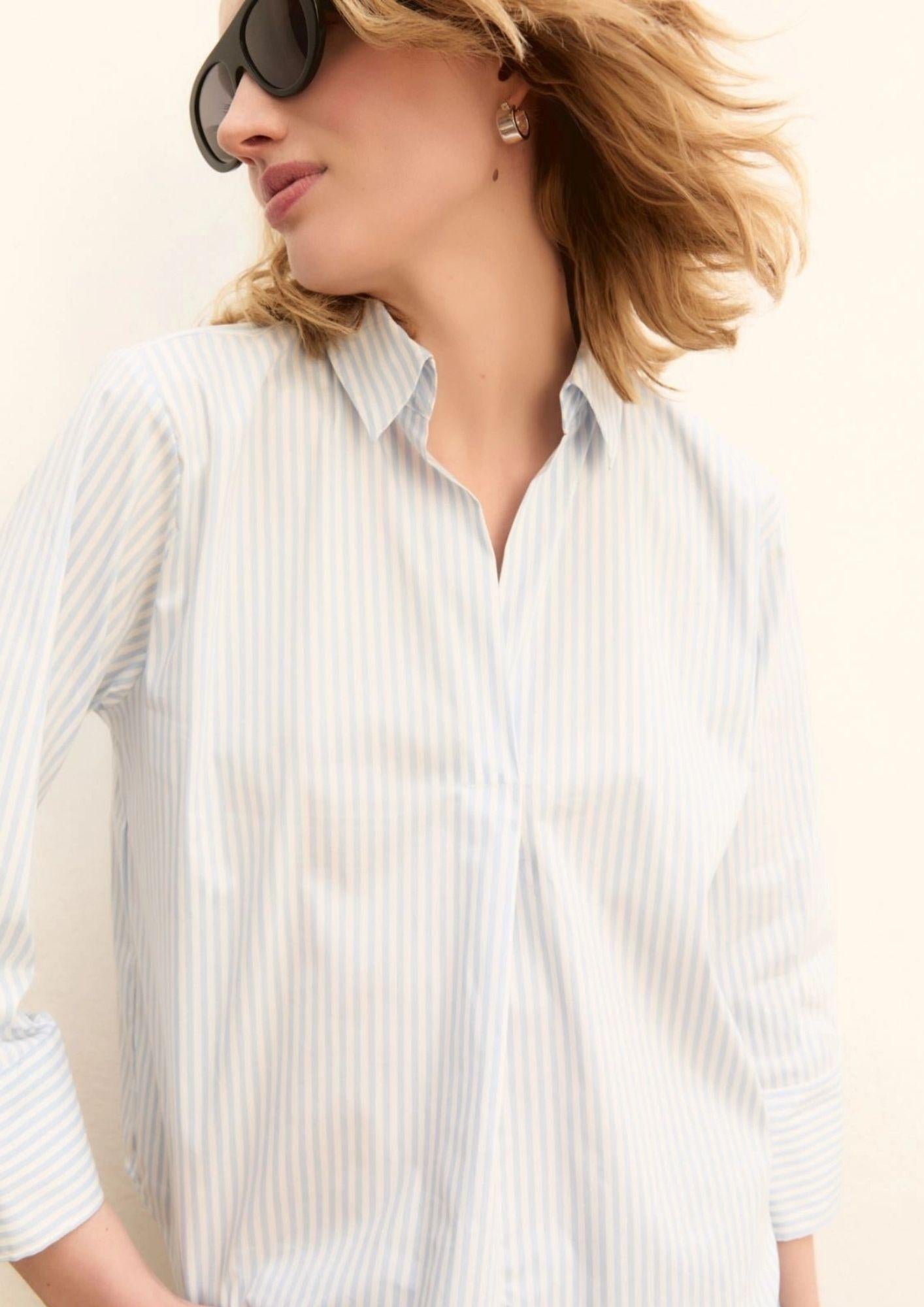 Emme Marella Blusa Donna Emmadorno Bianca Righe Azzurre 2615111091200 007 EMME MARELLA