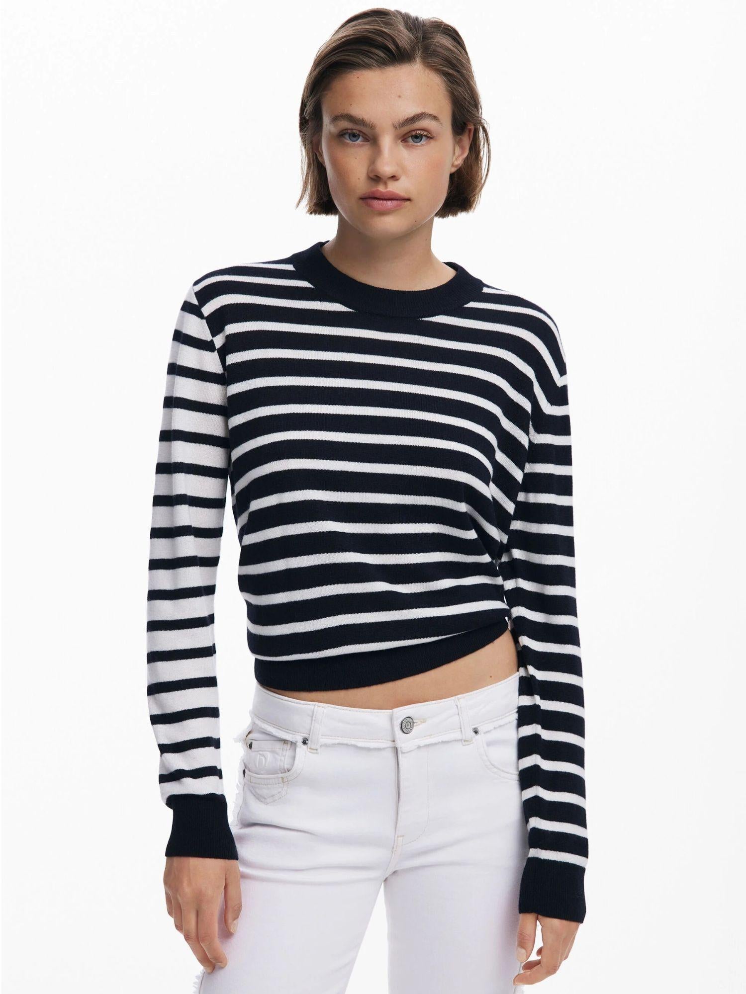 Desigual Maglione a righe orizzontali Donna Nero 25WWJF08 2000 DESIGUAL