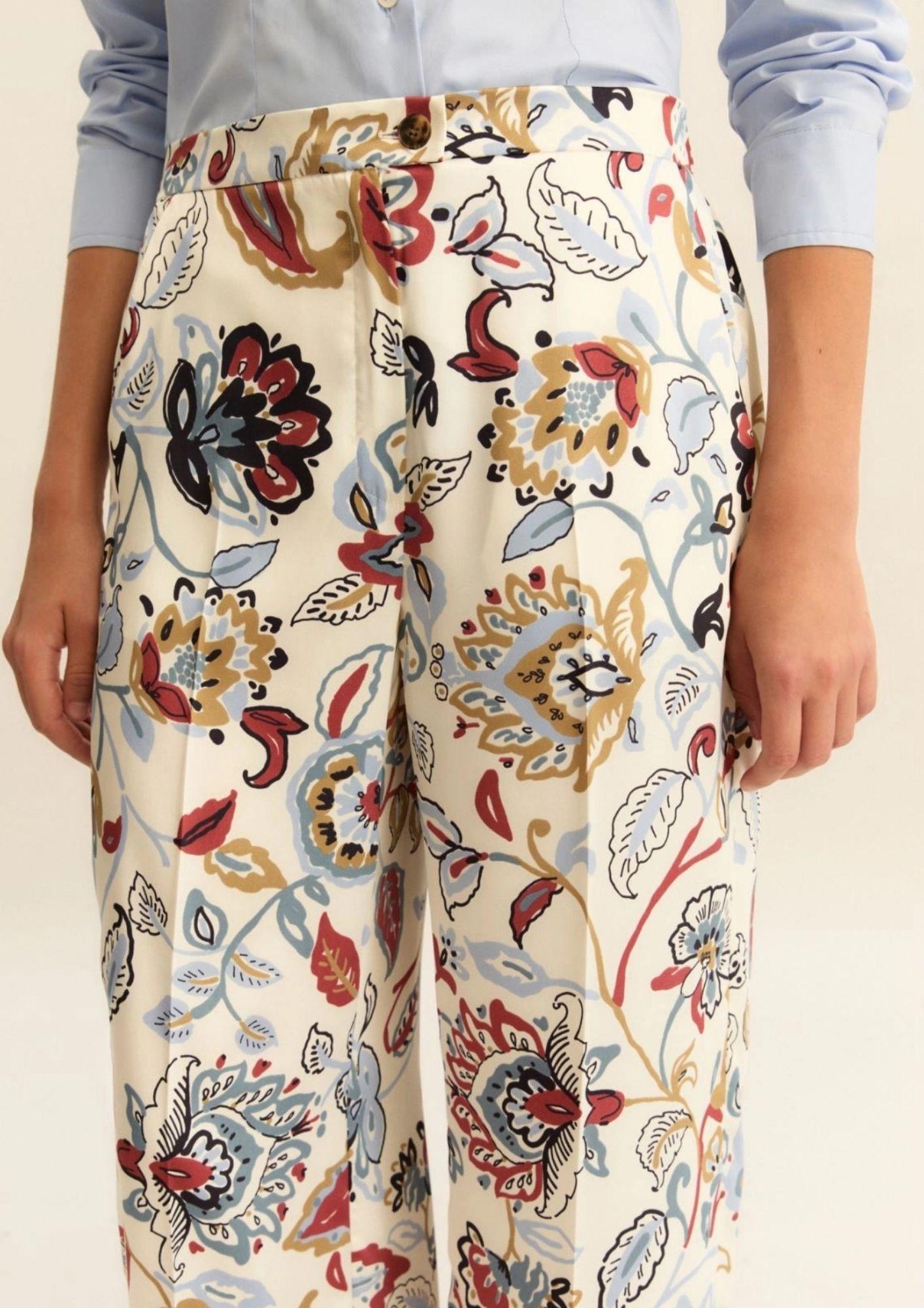 Emme Marella Pantalone Donna Emmbaobab BIanco Lana Fantasia Floreale 2615131241200 012 EMME MARELLA