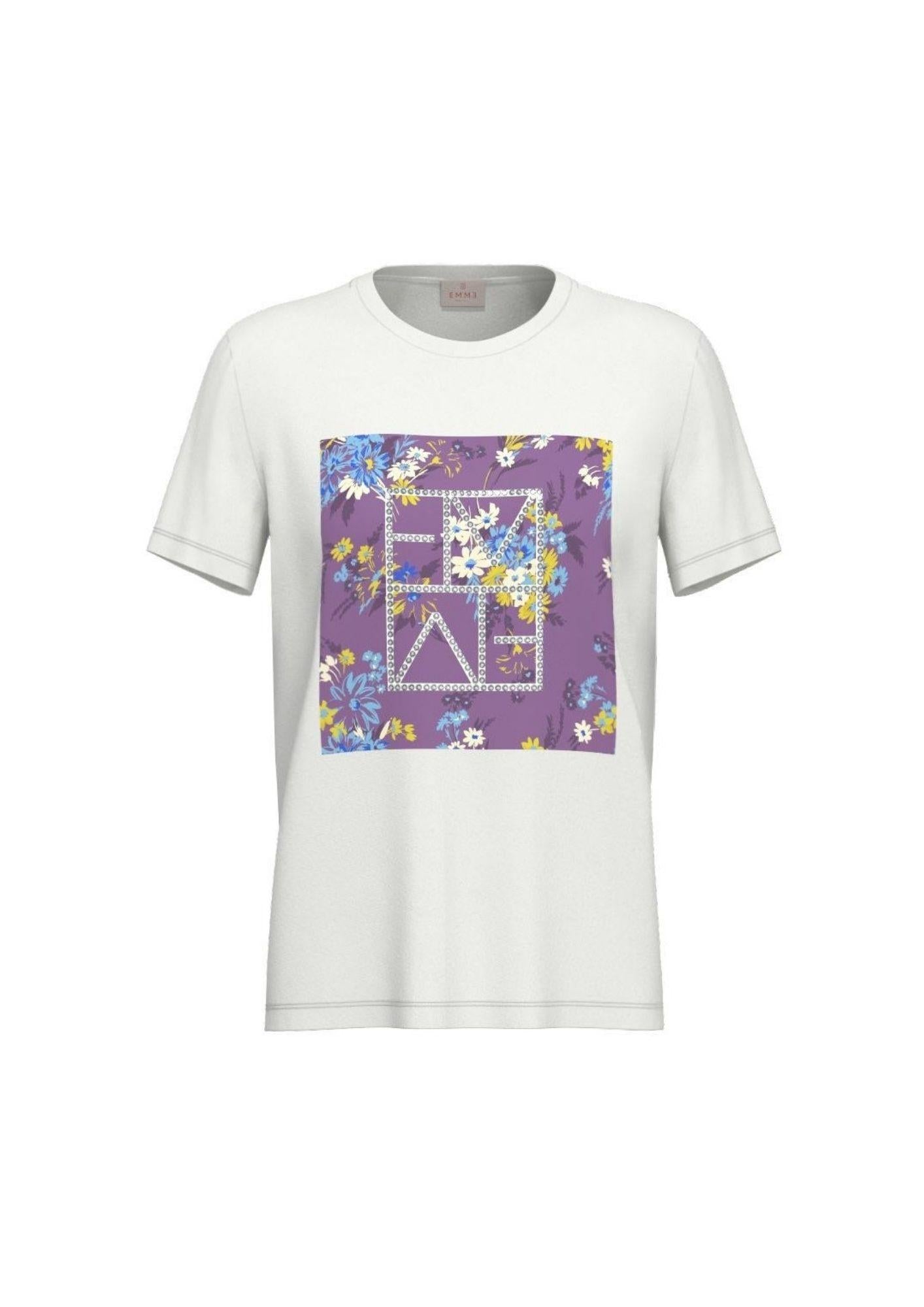 Emme Marella T-Shirt Donna Emmvenere Bianca Stampa Fiori Viola 2615971092200 002 EMME MARELLA