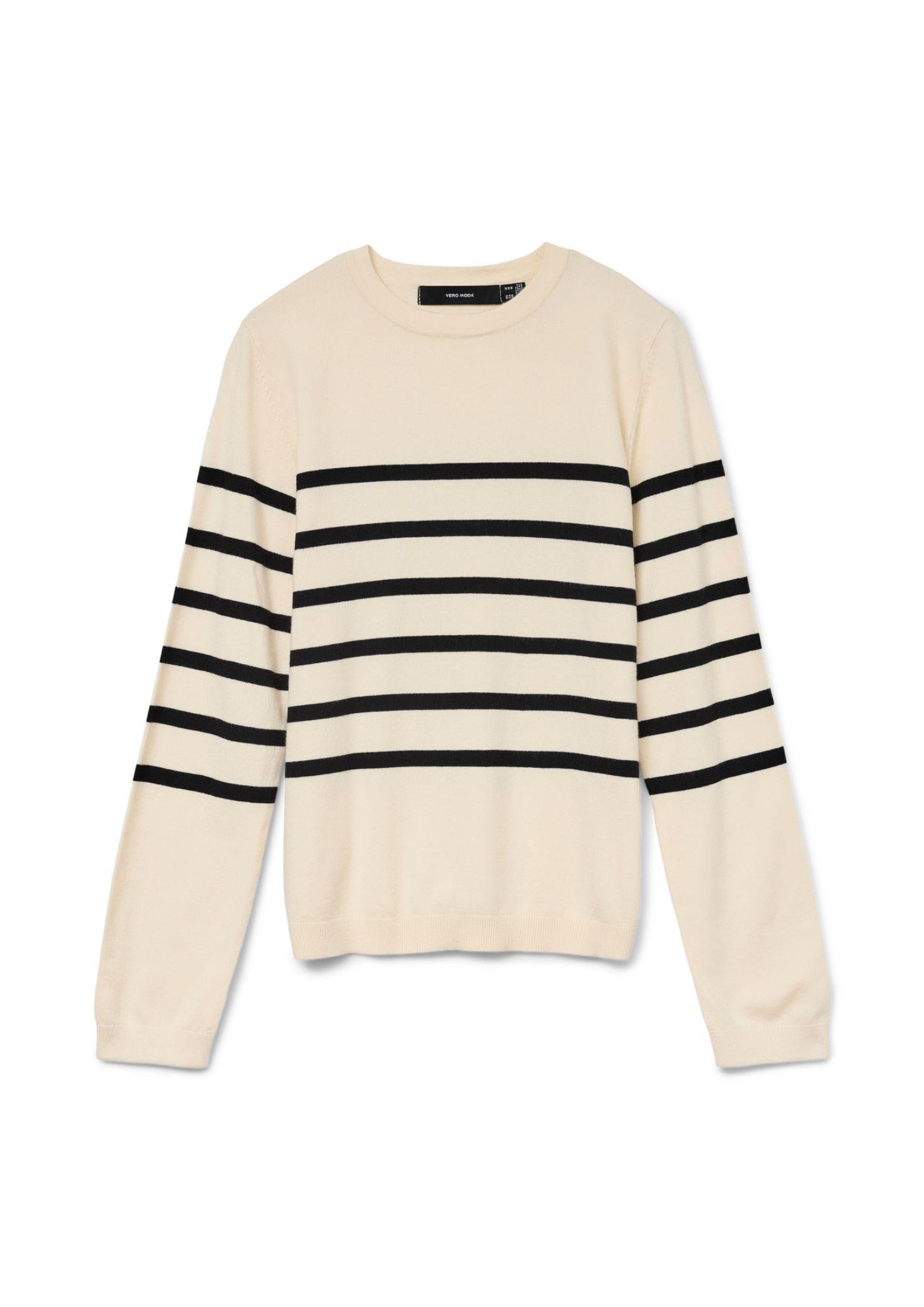 Vero Moda Maglione Donna Saba Bianco Panna A Righe Nere 10309324 Birch BLACK VERO MODA