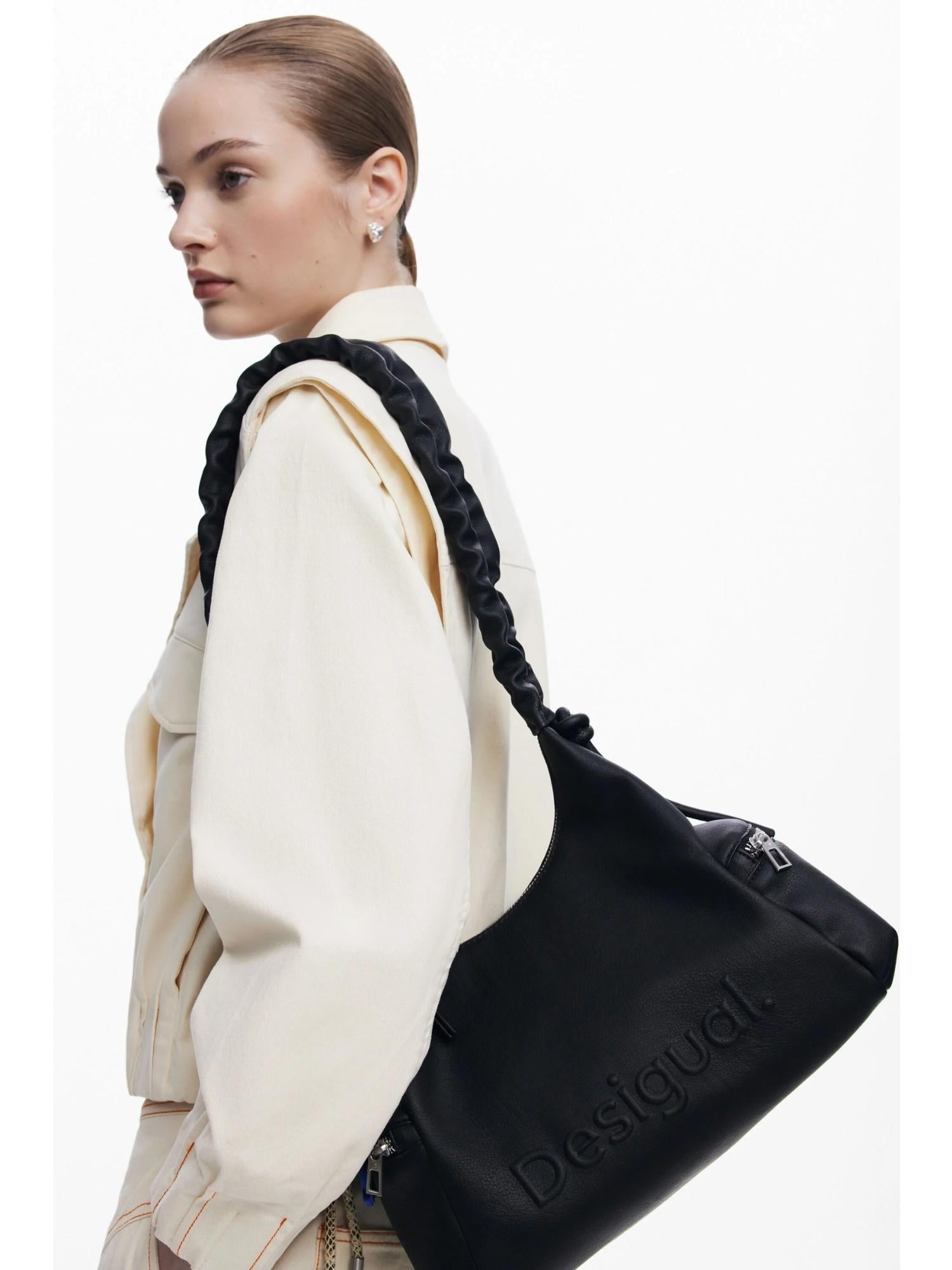 Desigual Borsa logo 3D con manico arricciato media Donna Nero 25WAXP98 2000 DESIGUAL