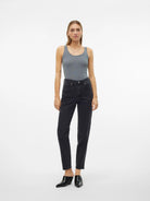 Vero Moda Jeans Donna Tessa A Vita Alta Mom Fit Dark Grey Denim 10302983 Dark Grey Denim VERO MODA