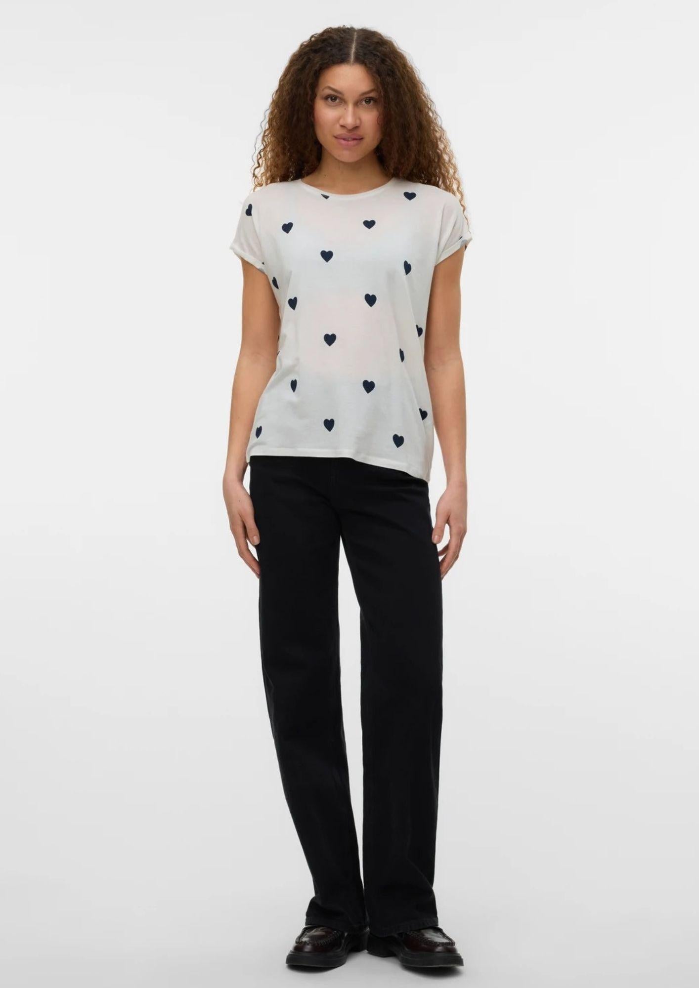 Vero Moda T-Shirt Donna Ava Bianca Cuori Blu 10214302 Snow White NAVY BLAZER VERO MODA