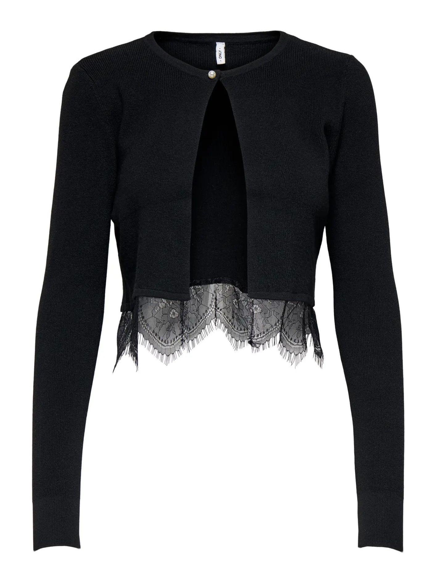 Cardigan Donna Only Perry Nero 15353191 Black DTM lace/White Pearl ONLY