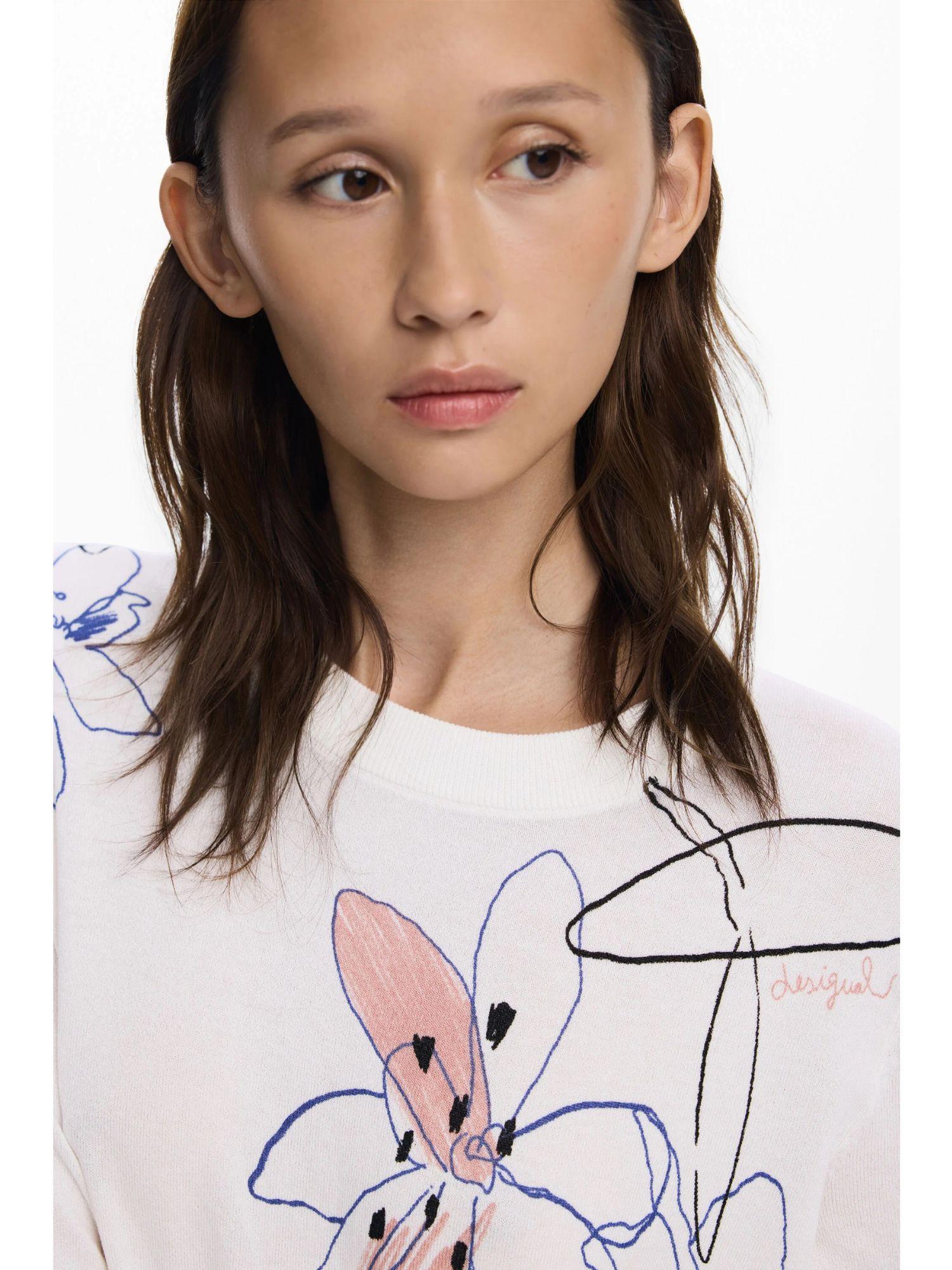 Desigual Maglione leggero con tratti floreali Donna Bianco 25WWJF33 1000 DESIGUAL