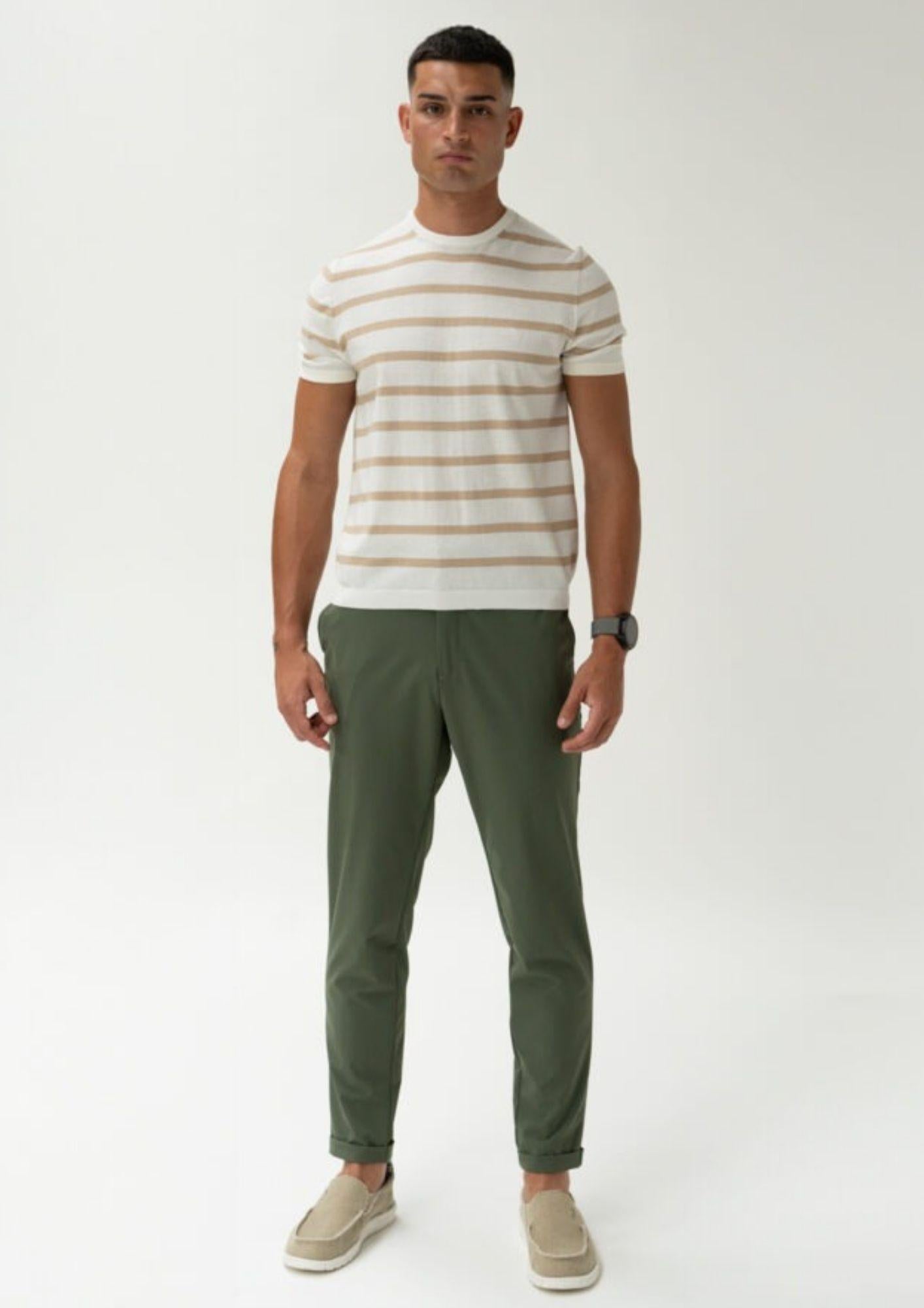 Rihunik Maglia Uomo Tom Marine Stripes Bianca RIMA337KT F0229 111 RIHUNIK