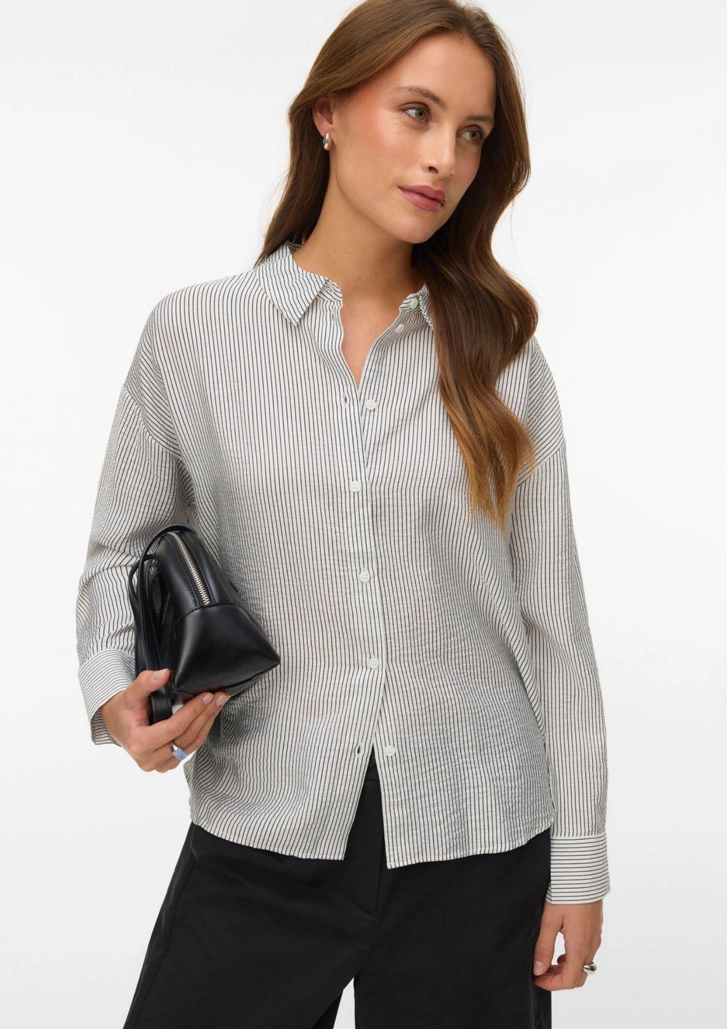Vero Moda Camicia Donna Kaja Bianca Righe Nere 10340687 Snow White Amanda Black VERO MODA