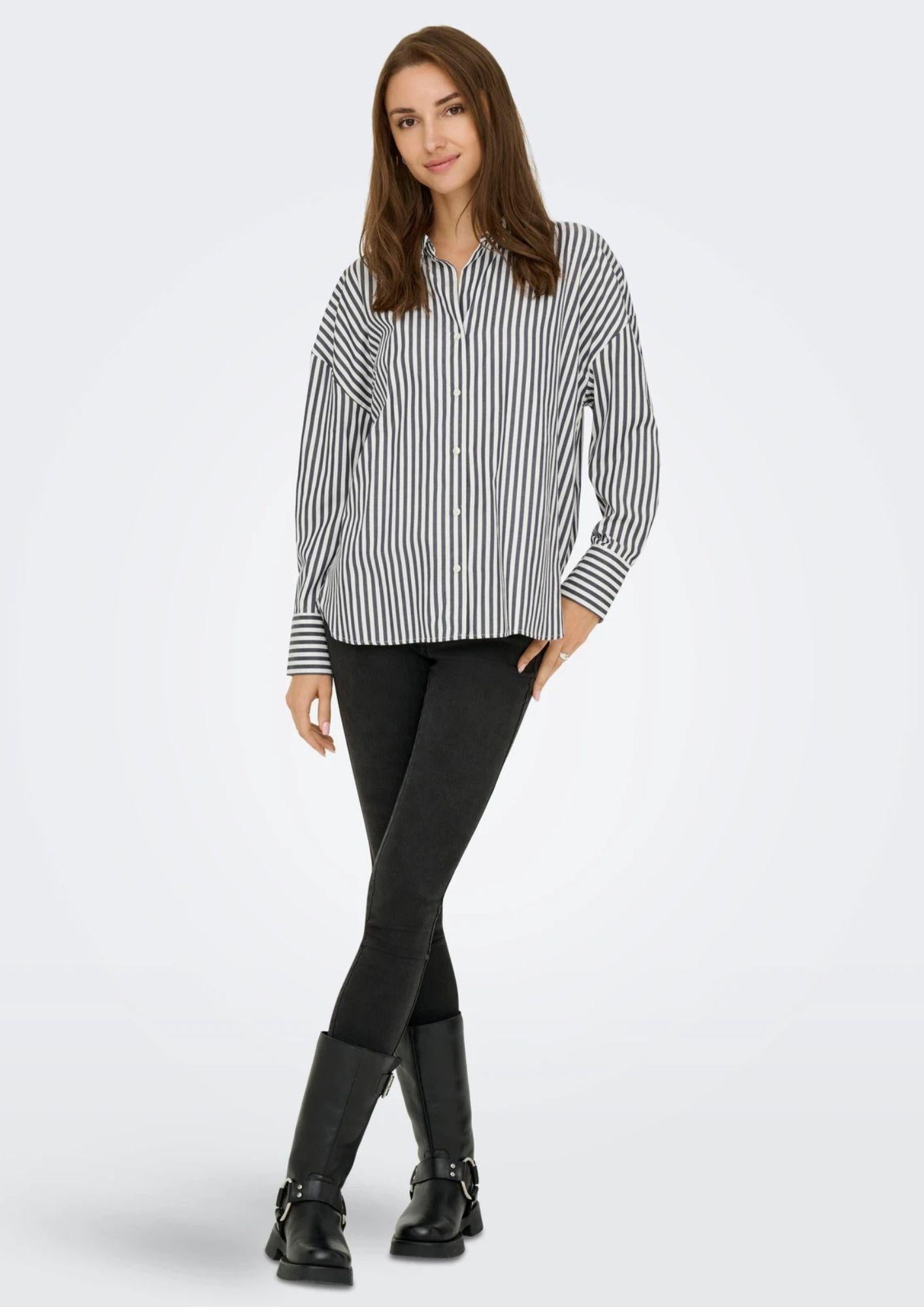 Jacqueline De Yong Camicia Donna Vesper Bianca a righe 15338857 Cloud Dancer CHOCOLATE TORTE JACQUELINE DE YONG